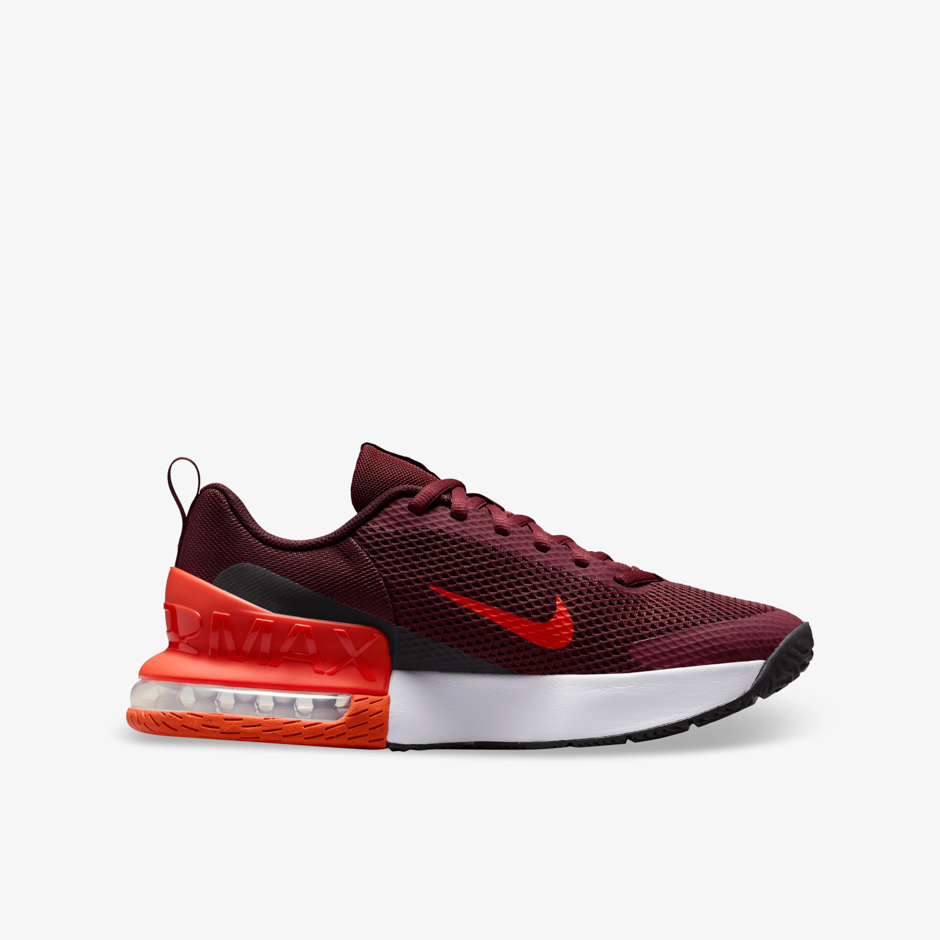 Nike Air Max 270 Sportschuh in Rot-Schwarz mit Luftdämpfung, leicht und komfortabel, seitliche Ansicht