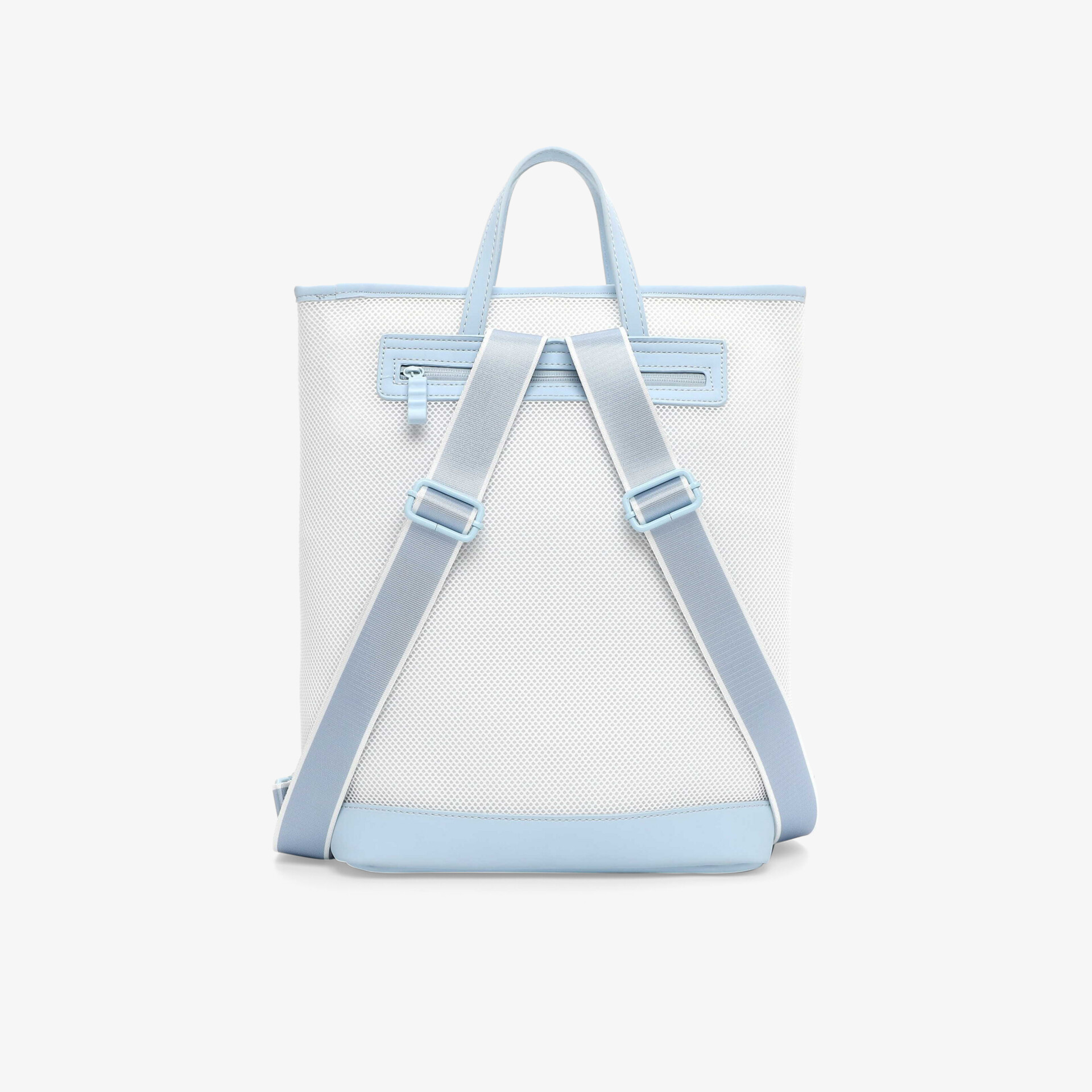 Moderner Rucksack in Hellblau und Weiß, stabil mit gepolsterten verstellbaren Trägern, kompakt und praktisch