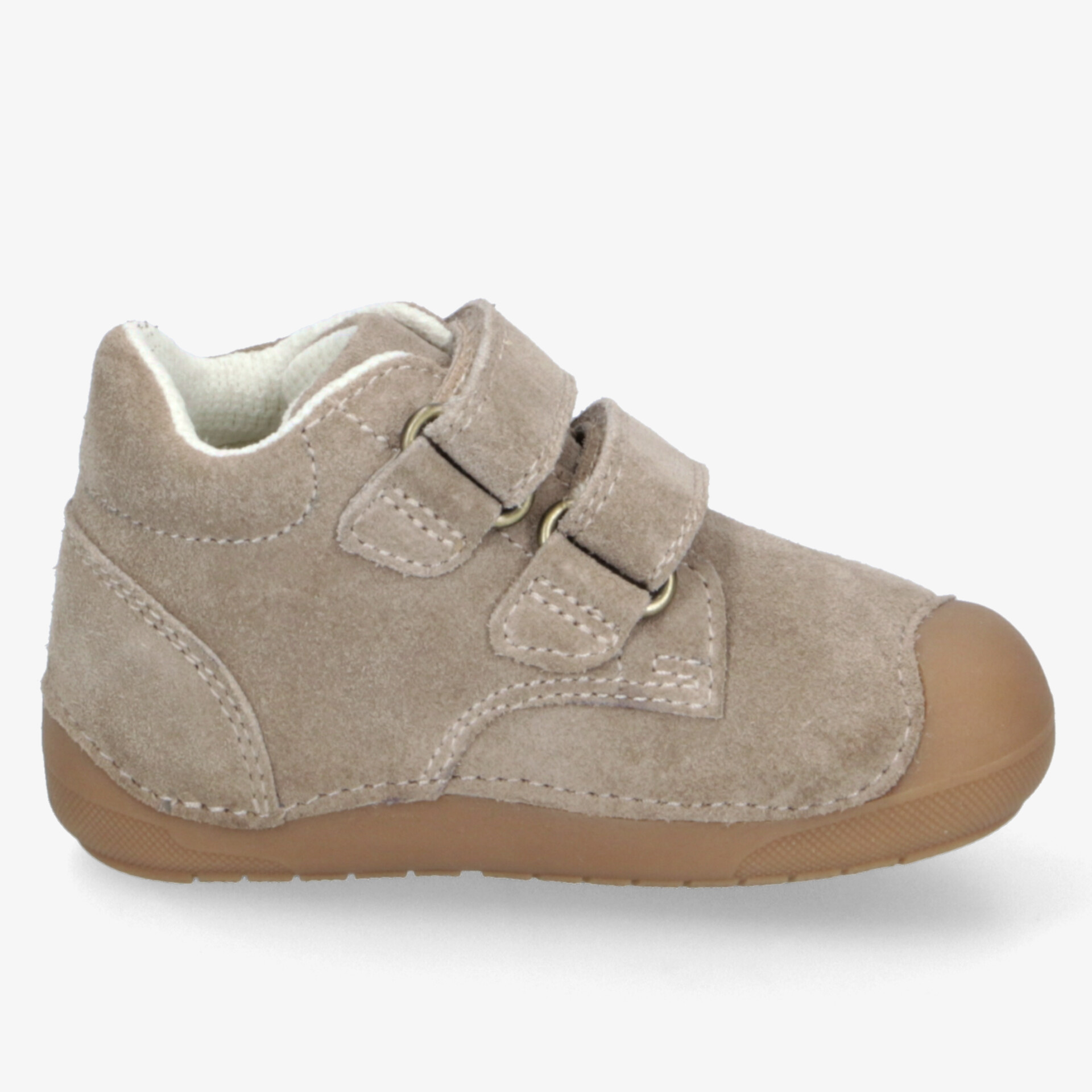 Beiger Kinderstiefel mit Klettverschluss und rutschfester Sohle für sicheren Halt und Komfort.