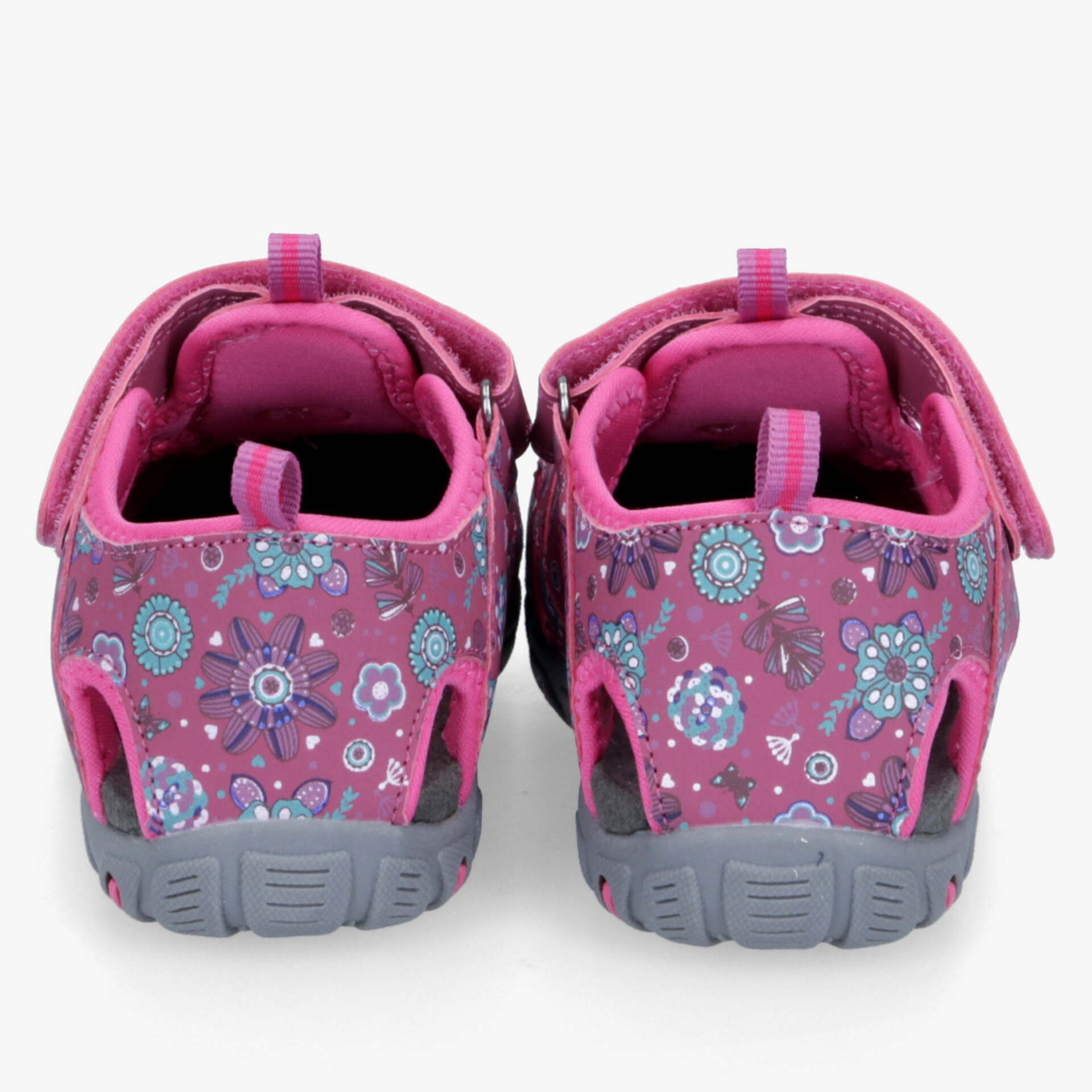 Paarsicht bunter Kinderschuhe mit rutschfester Sohle, weichem Material und praktischen Klettverschlüssen