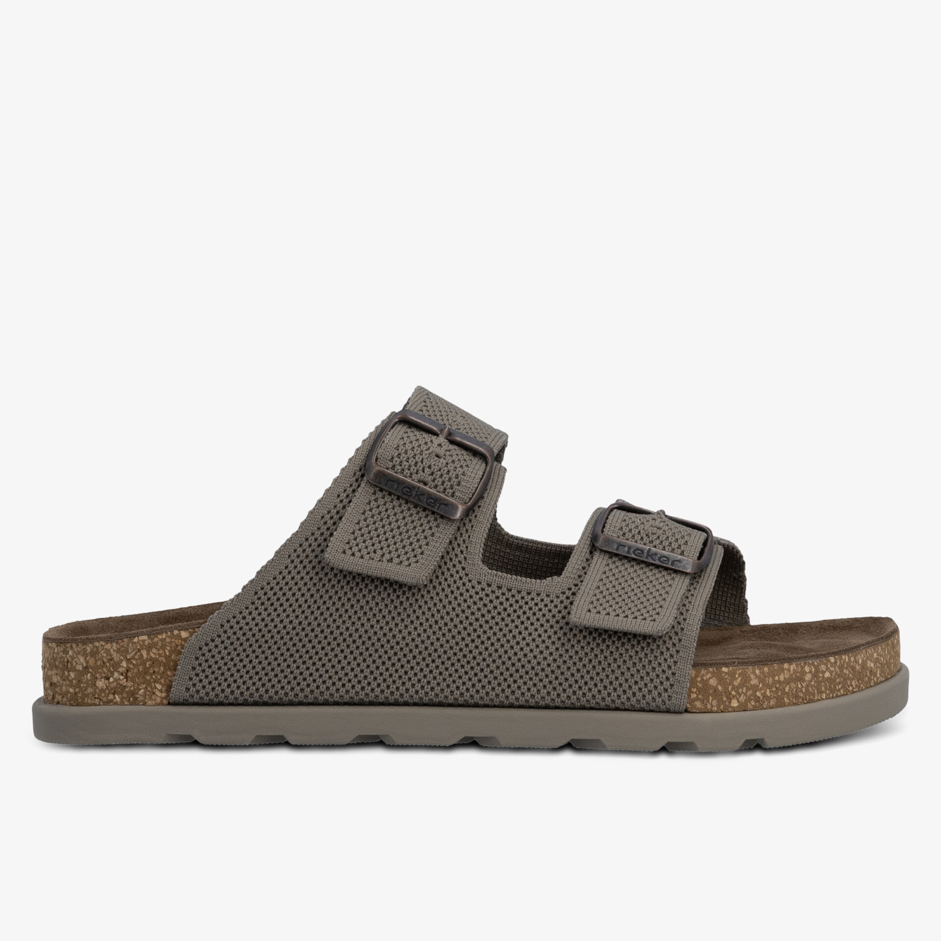 seitliche Ansicht eines bequemen Sandalenpaares mit verstellbaren Riemen und leichter Sohle