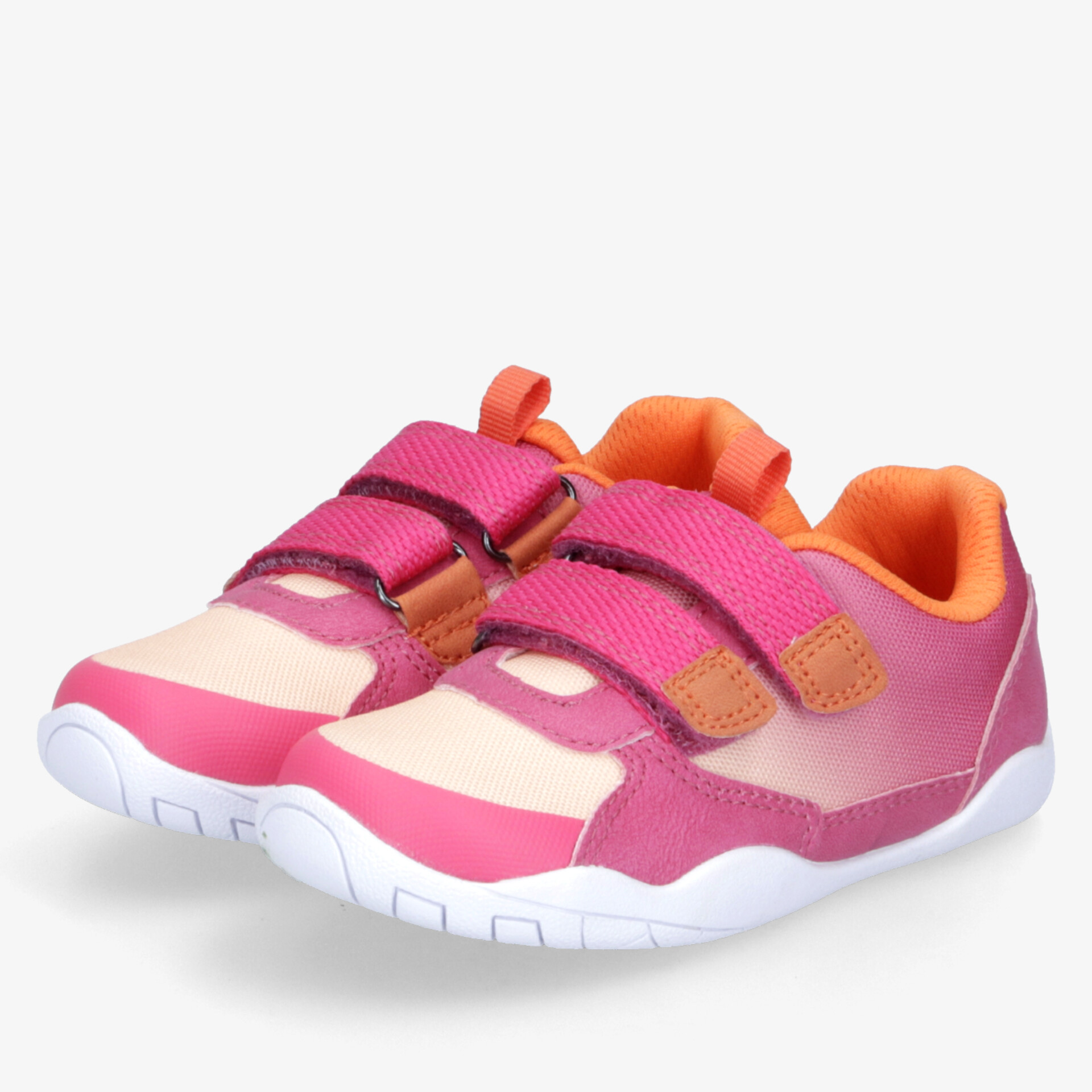 Sportliche, bequeme Kinderschuhe in Pink und Orange mit flexibler Passform und rutschfester Sohle