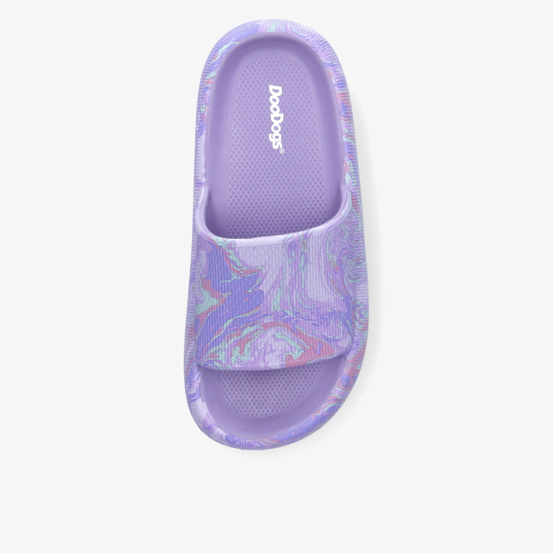 Leichte, komfortable lila Slide-Sandal mit offenem Zehenbereich und rutschfester Sohle, ideal für Alltag