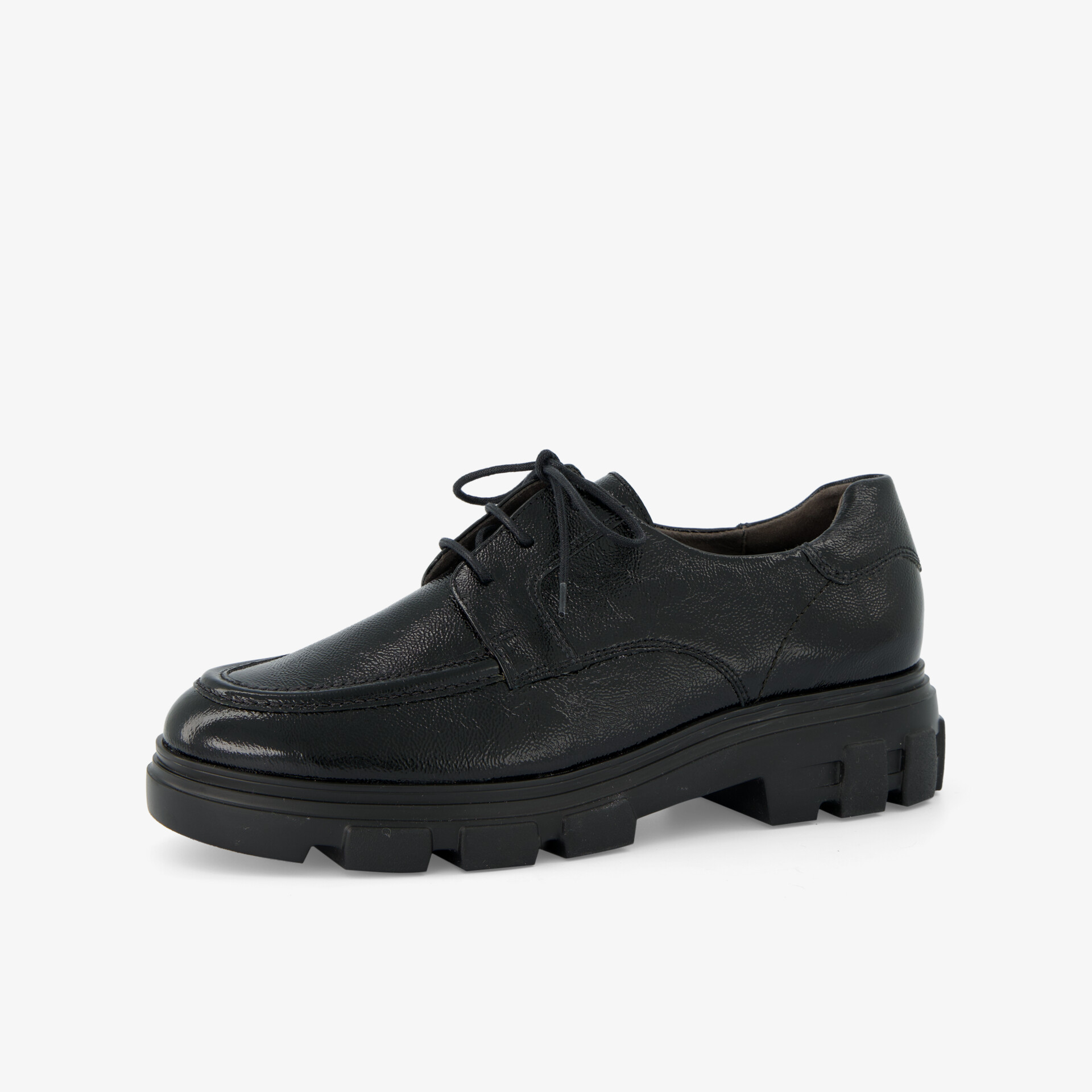 Schwarzer eleganter Schnürschuh mit robuster, rutschfester Profilsohle und modernem, komfortablem Design