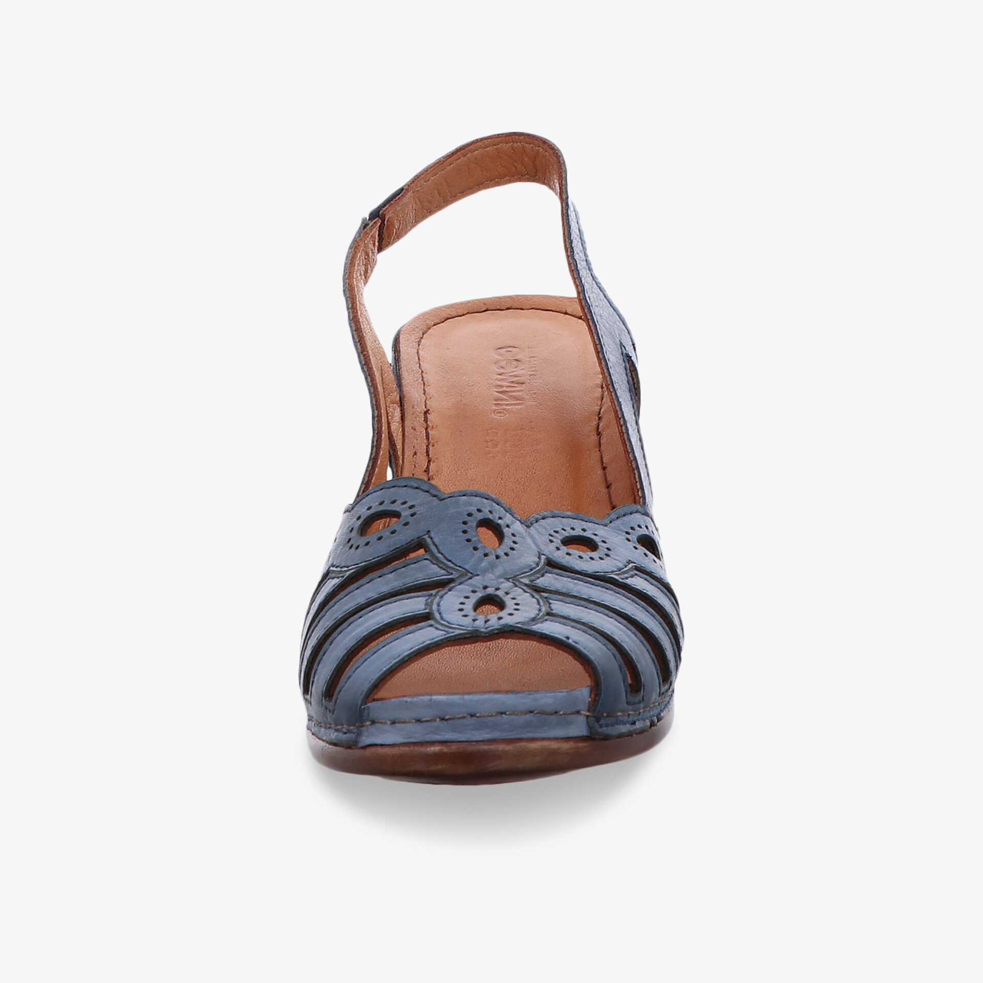 Elegante blaue Ledersandale mit offenem Fersenriemen und flexiblem Komfort für stilvolles Tragen