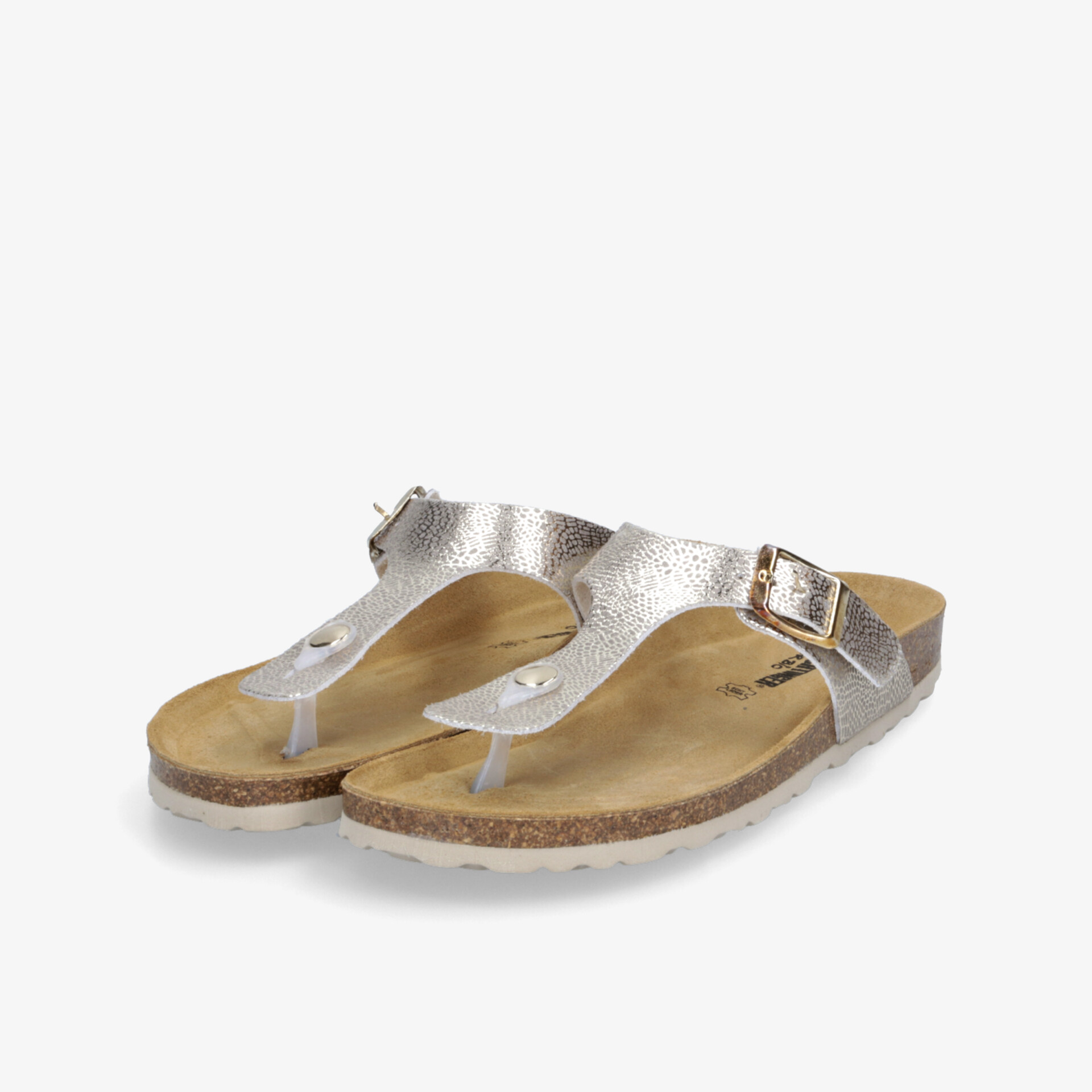 Komfortable metallic Slip-in Sandalen mit verstellbarem Riemen und weichem Fußbett für angenehmes Tragen