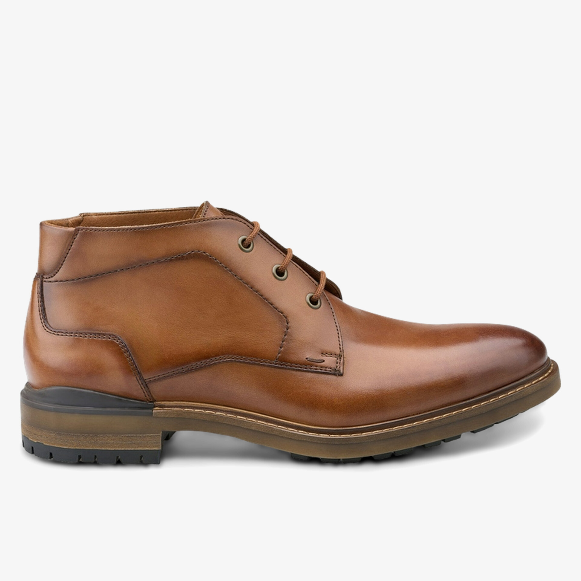 Brauner Leder Schnürstiefel seitliche Ansicht mit robuster rutschfester Sohle und klassischem Design