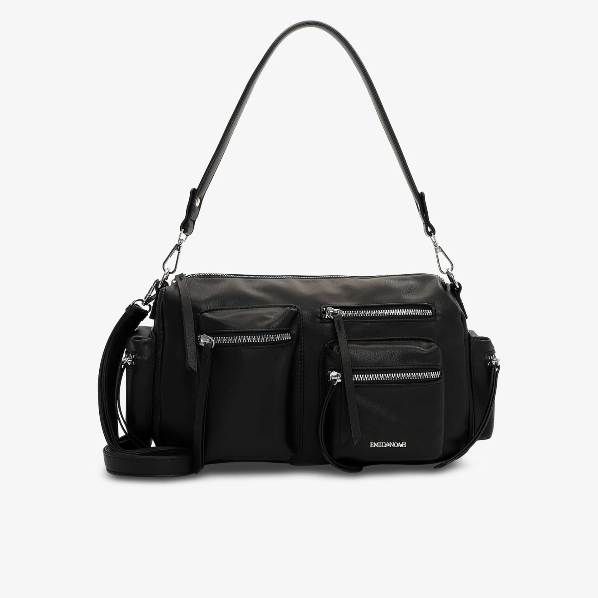 Vielseitige schwarze Nylon-Umhängetasche mit mehreren Fächern, robust und urban im Design