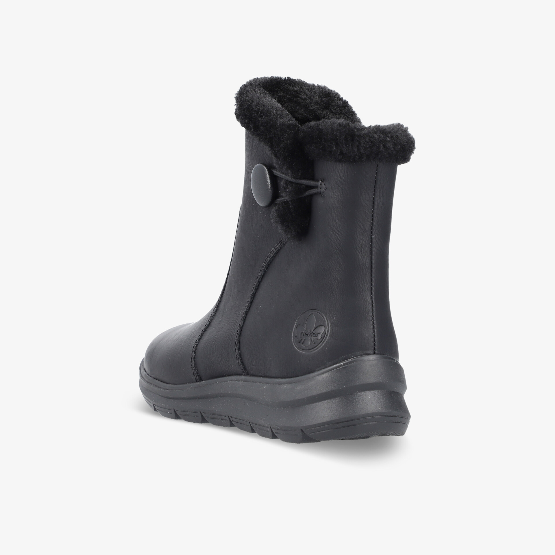 Schwarzer gefütterter Winterstiefel mit rutschfester Sohle und praktischem Knopfverschluss, ideal für kalte Tage