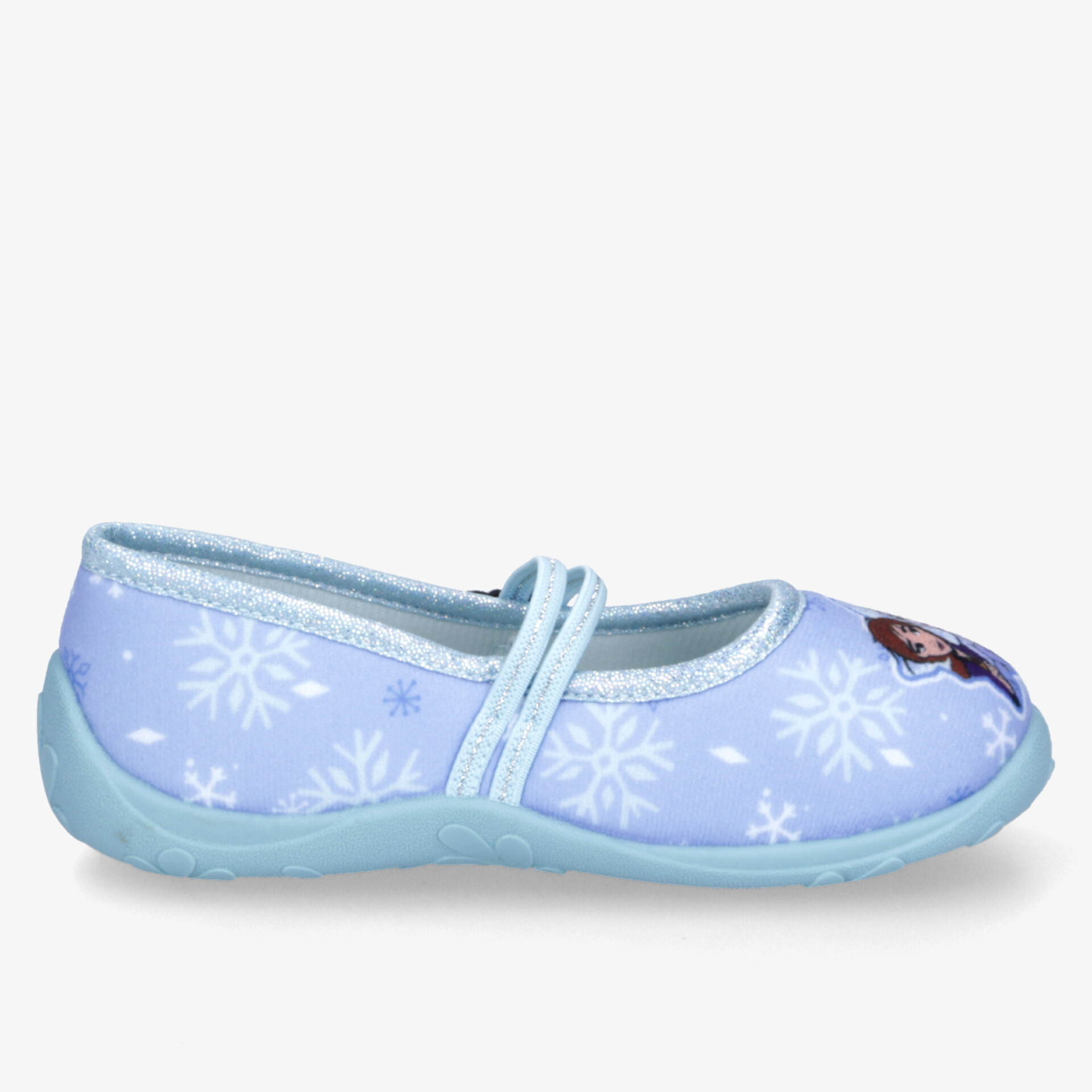 Hellblauer Schuh mit weichem Material und praktischem Velcro-Riemen für einfachen Halt und Komfort