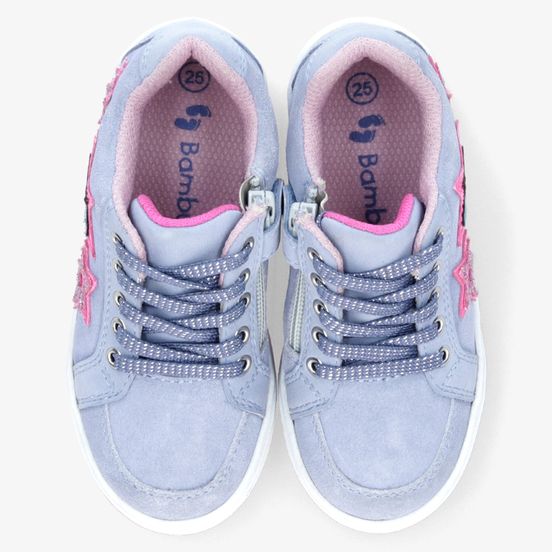 Moderner, robuster und bequemer Schuh mit praktischem Reißverschluss und stabiler Schnürung in hellblau und pink