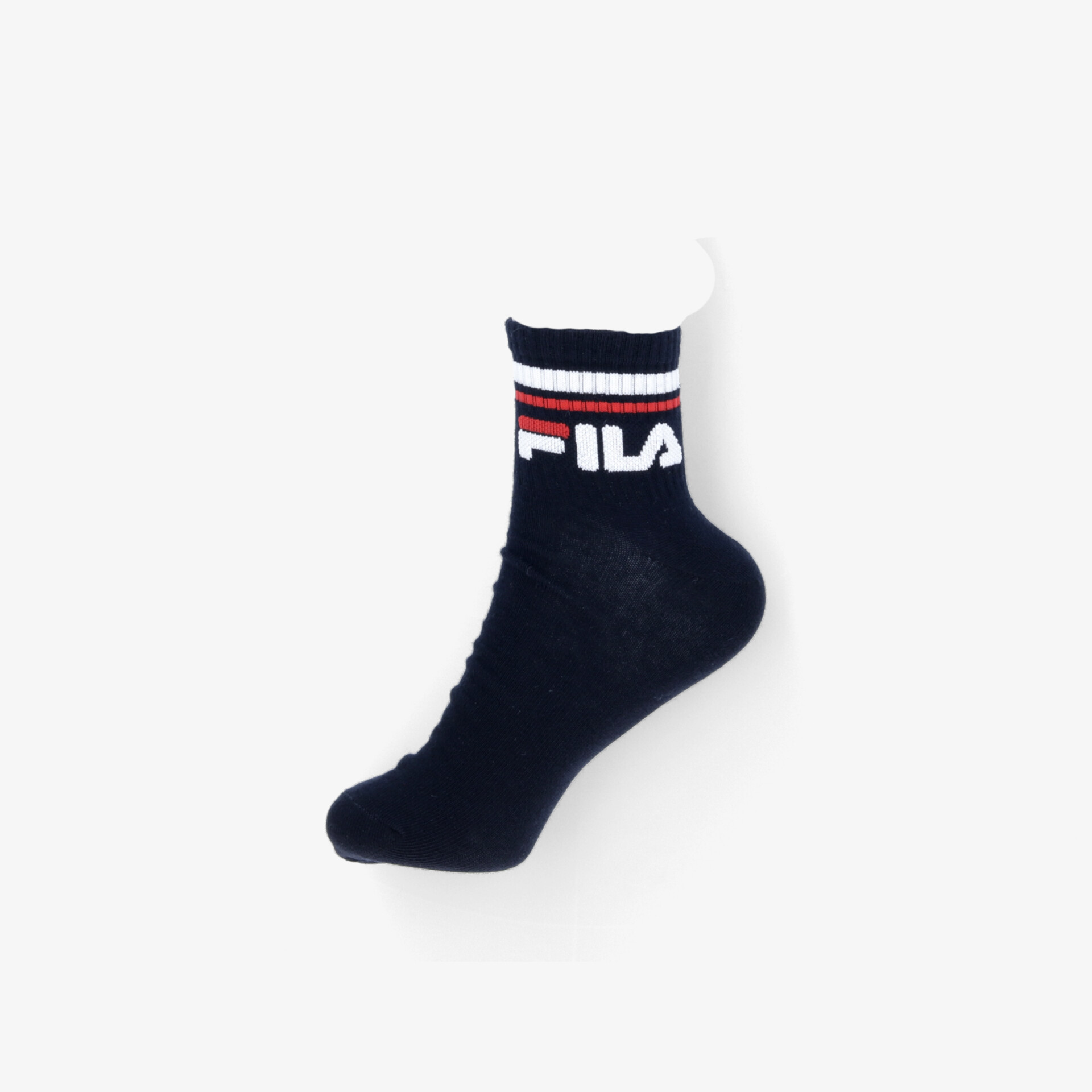 Schwarze FILA Socke mit weißem und rotem Logostreifen, komfortabel und elastisch für sportlichen Einsatz
