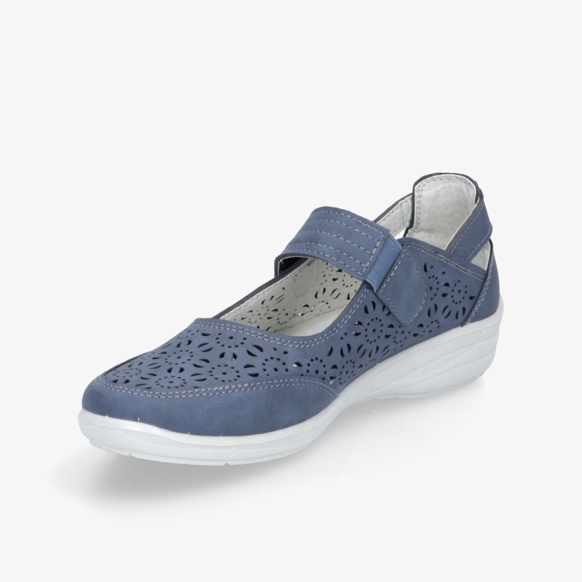 Bequemer blauer Slipper mit atmungsaktivem Material und verstellbarem Klettverschluss, ideal für angenehmen Tragekomfort