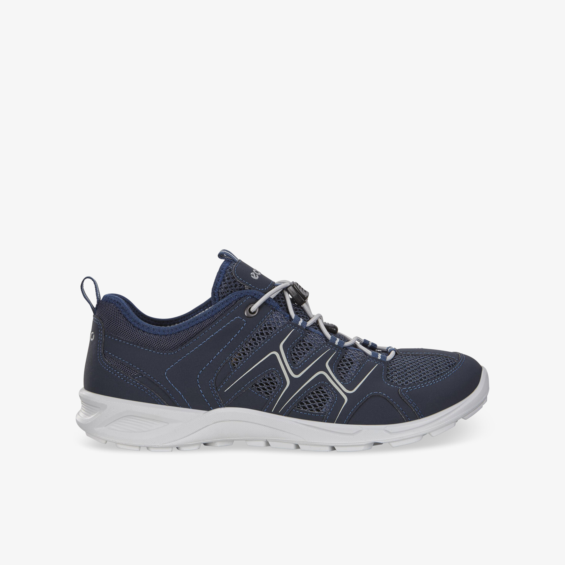 Leichter und atmungsaktiver blauer Sneaker mit rutschfester Sohle und bequemer, flexibler Passform seitlich dargestellt