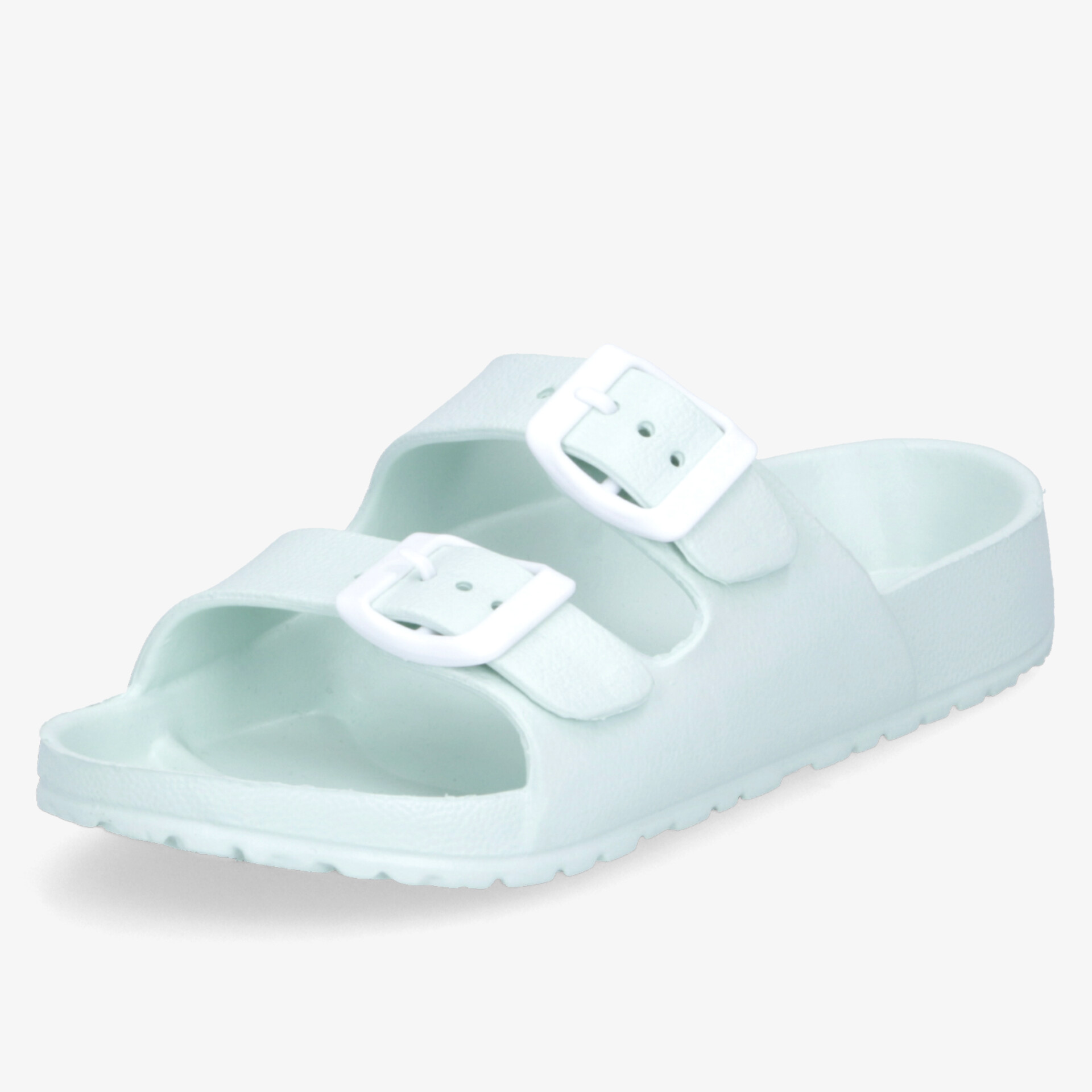 Leichte Sandale mit verstellbaren Riemen in sanftem Pastell. Ideal für warme Tage und komfortablen Stil.