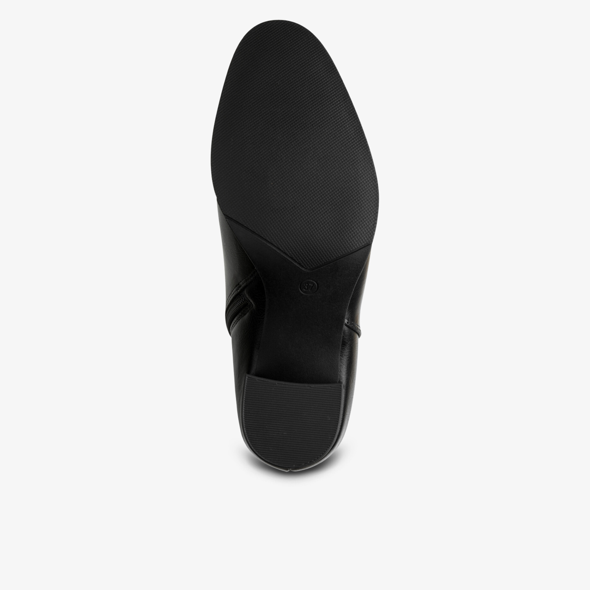 Schwarze glatte Schuhsohle mit feiner eleganter Verarbeitung und rutschfestem Profil