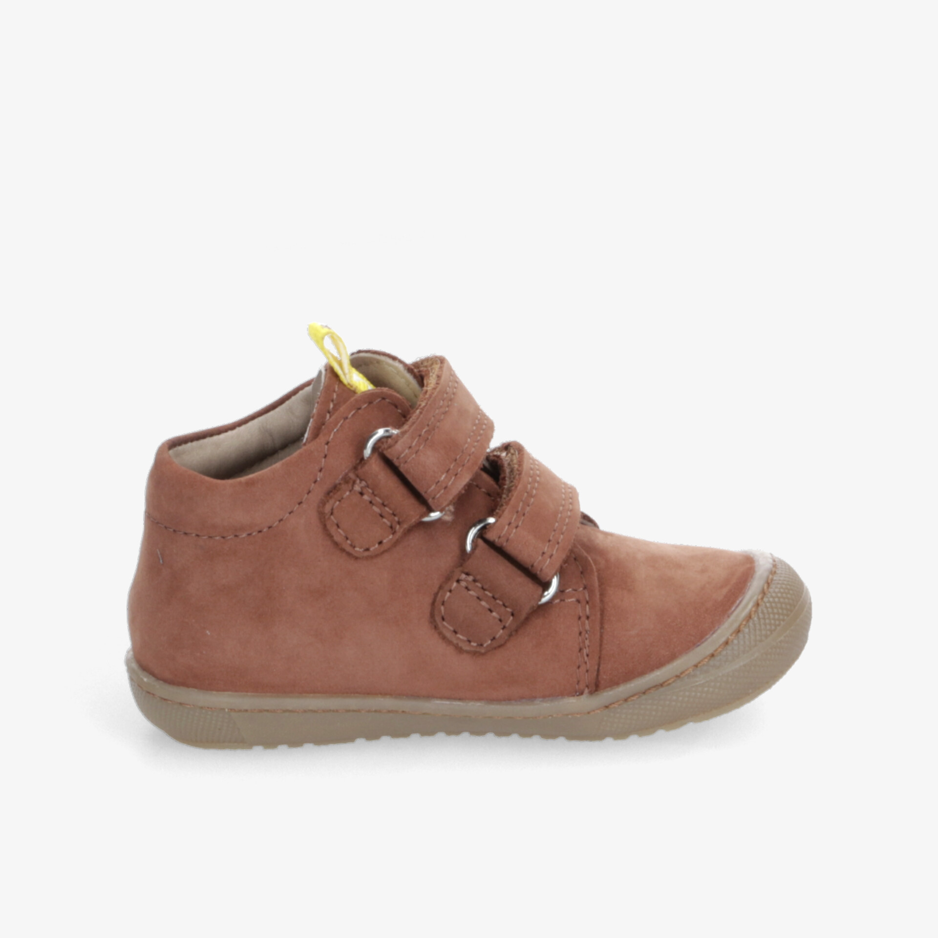 Bequemer brauner Kinderschuh mit praktischem Klettverschluss und rutschfester, flexibler Sohle