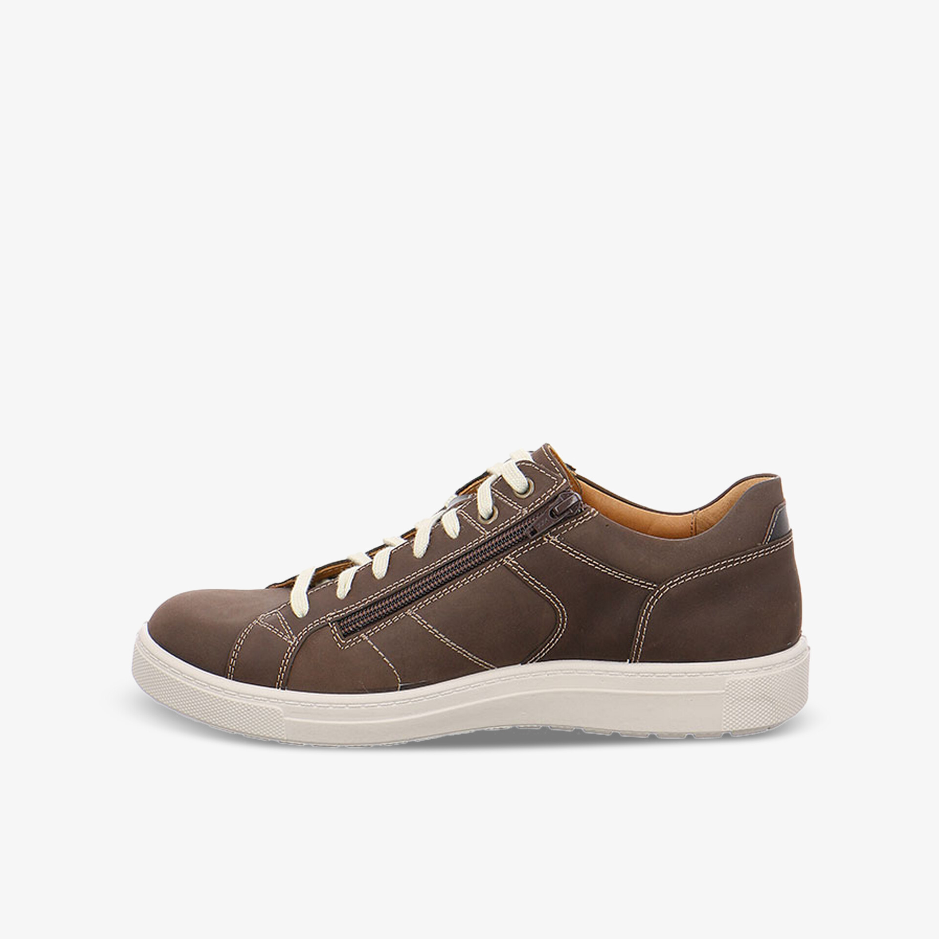 Eleganter brauner Sneaker mit seitlichem Reißverschluss und heller Sohle für einen unvergesslichen Stil.