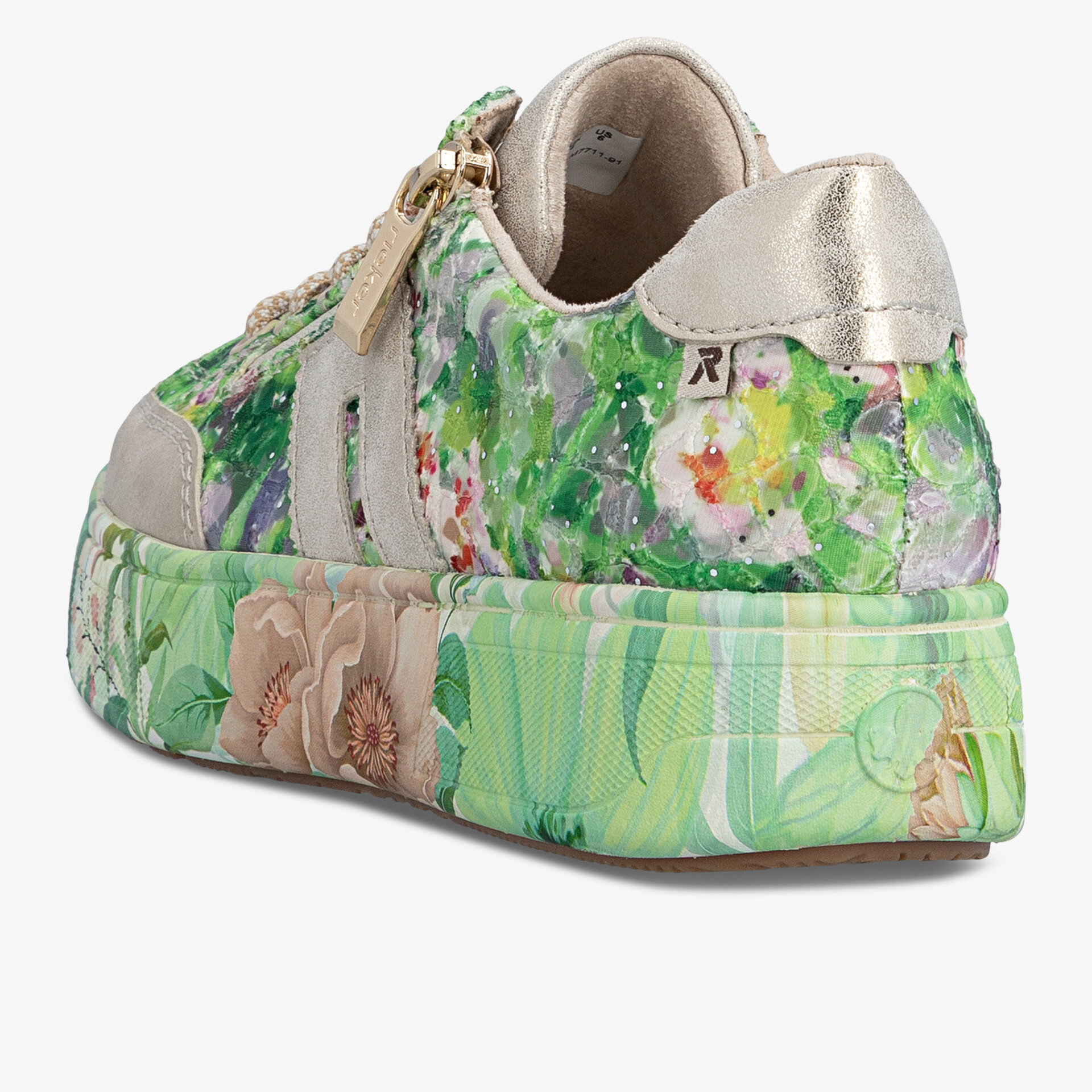 Moderner bunter Sneaker mit floralem Muster und gepolstertem Schaft in seitlicher Ansicht