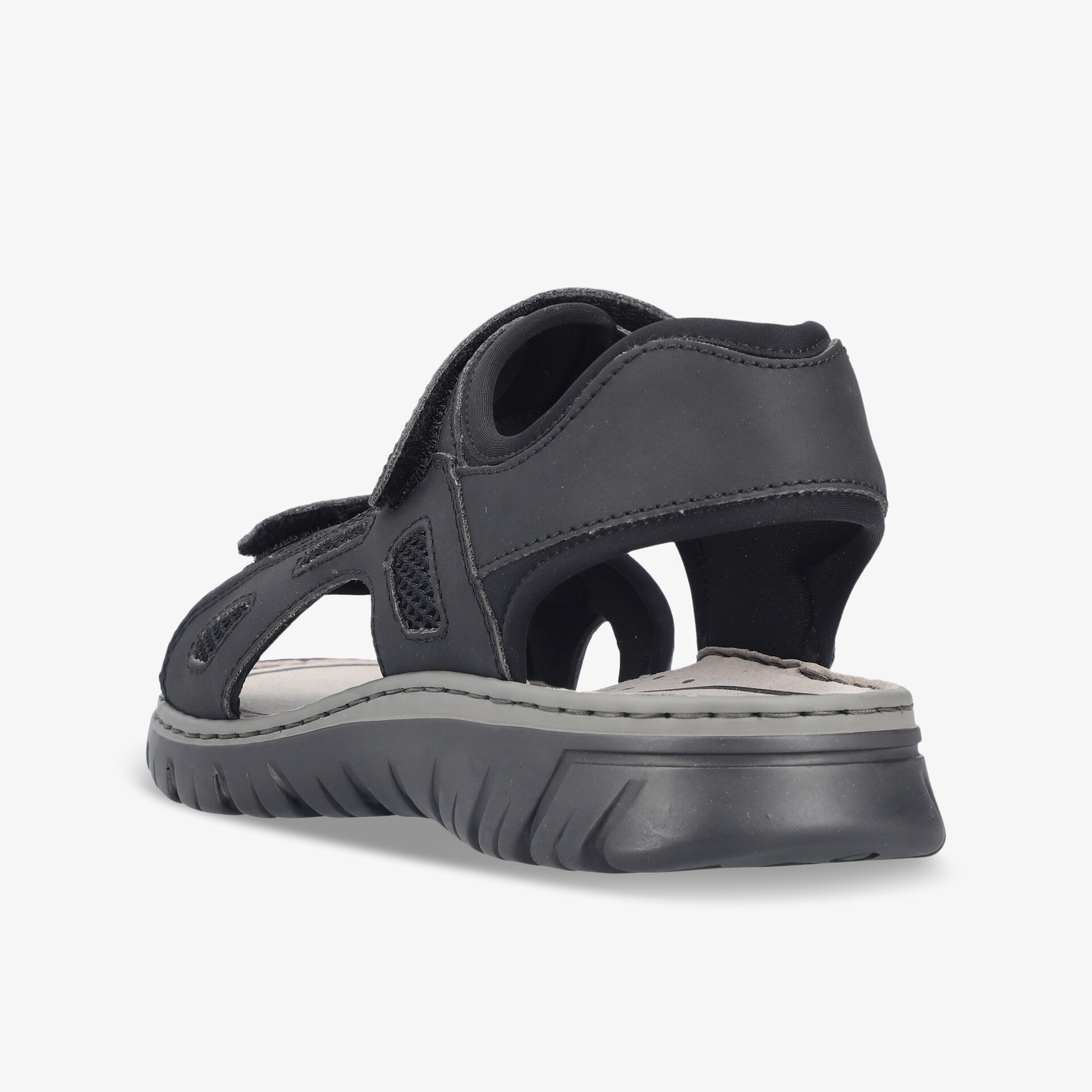 Leichte schwarze Sandale mit verstellbarem Riemen und rutschfester, flexibler Sohle für hohen Tragekomfort