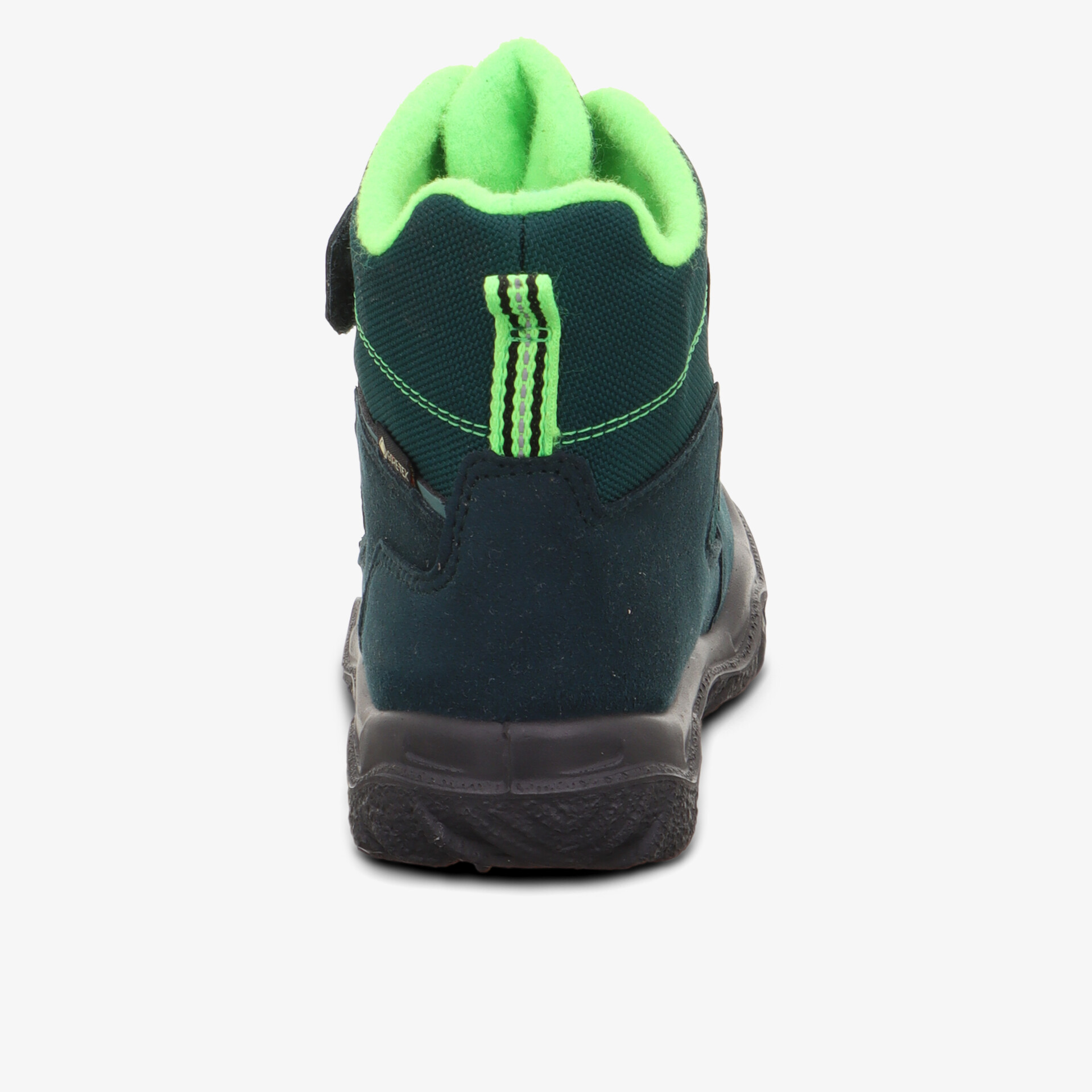 Robuster Schuh mit gepolstertem Schaft und rutschfester Sohle, Rückansicht zeigt stabile Verarbeitung