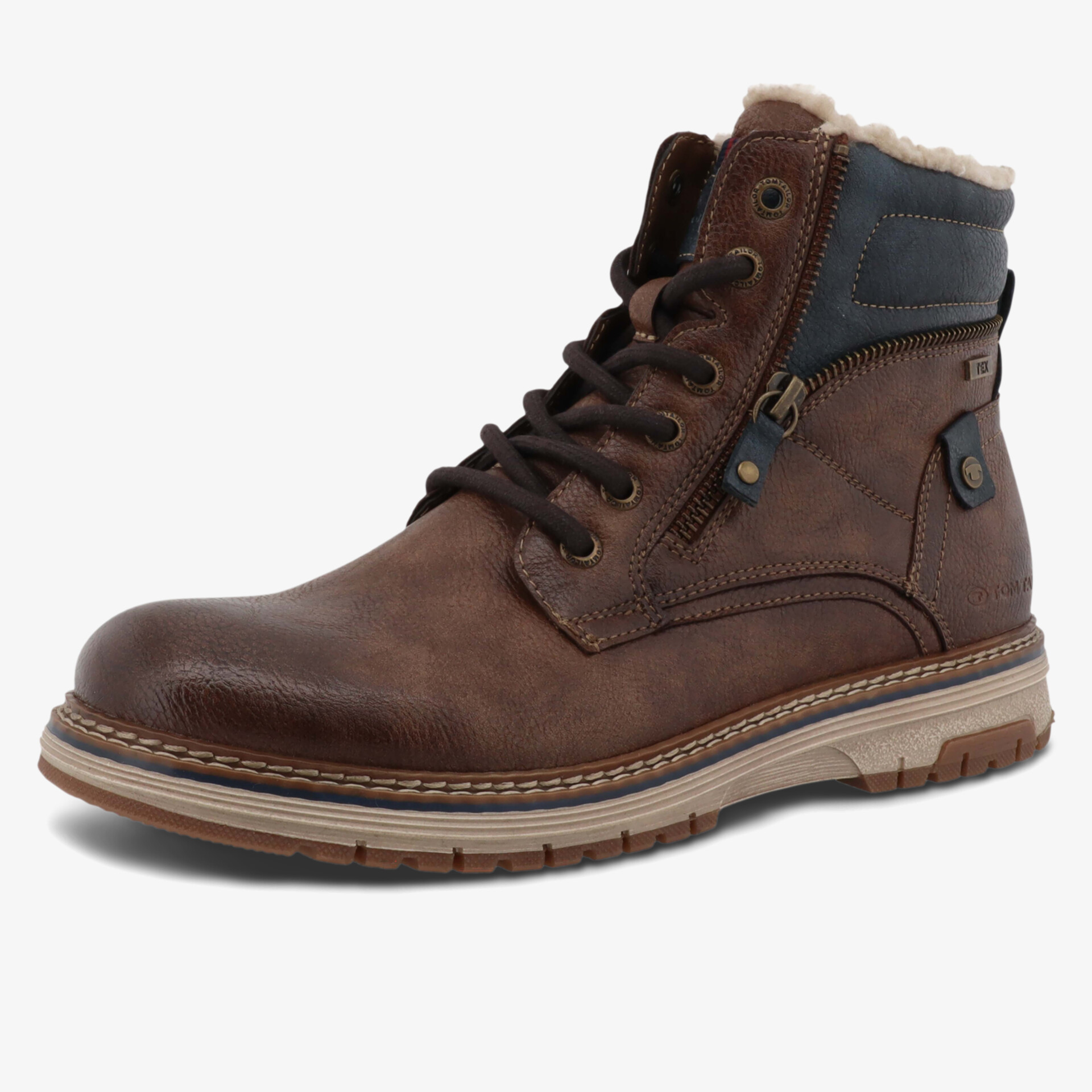 Robuster brauner Leder-Schnürstiefel mit Komfortprofilsohle und praktischem Reißverschluss für kalte Tage