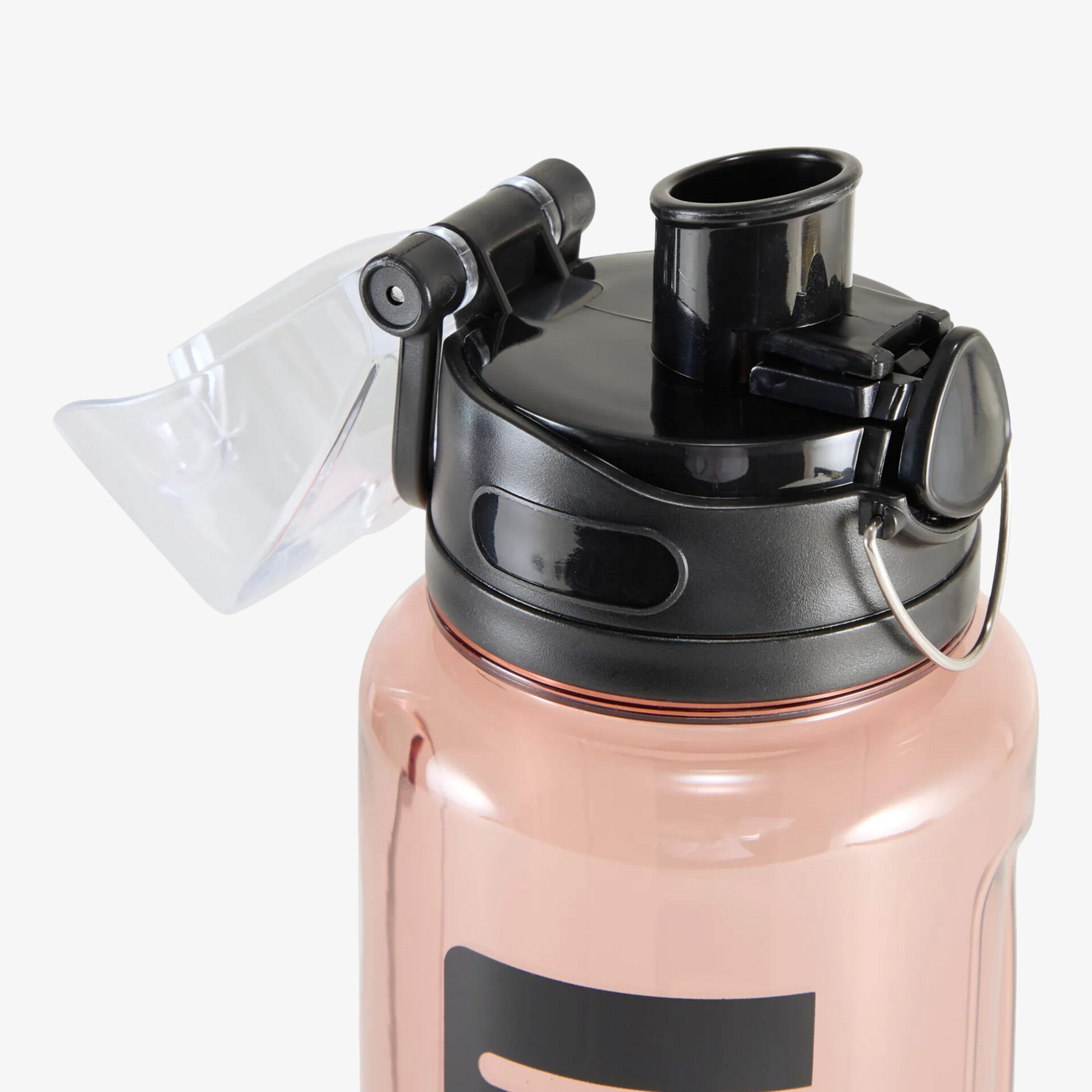 Detailansicht eines rosa Wasserflasche-Klappdeckels mit auslaufsicherer Öffnung und praktischem Trinkverschluss