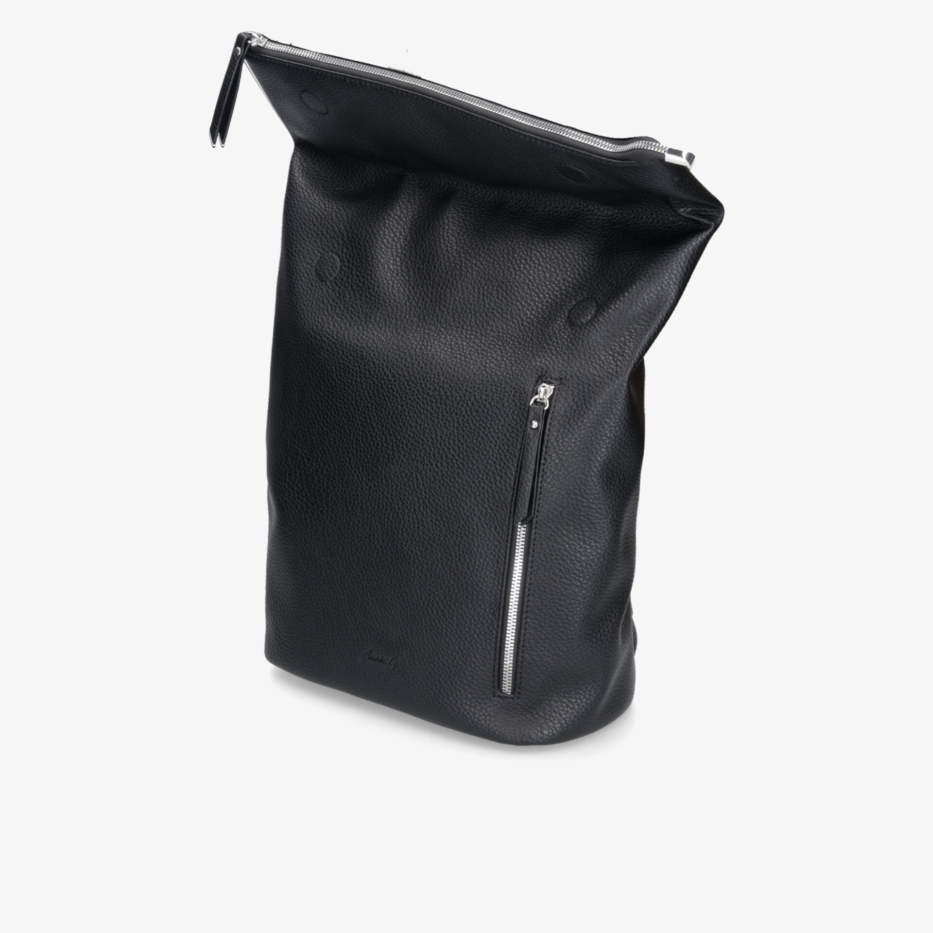 Moderner schwarzer Rucksack aus Leder mit großem Stauraum und robustem Reißverschluss, ideal für den Alltag