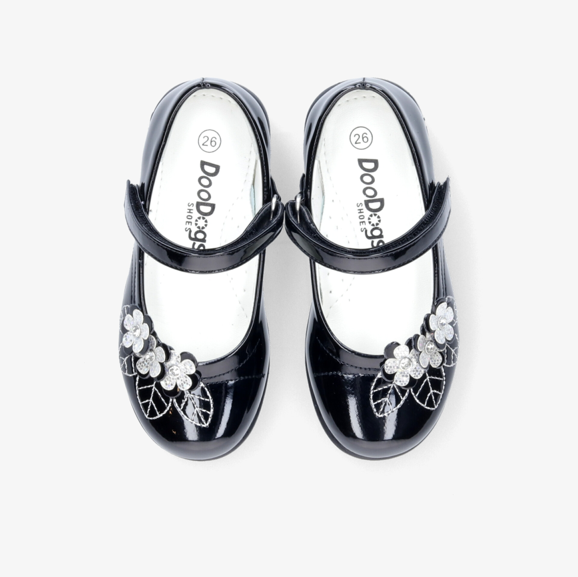 Elegante Lackleder Mary Jane Schuhe mit Blumendekor, bequem und stilvoll für vielseitige Anlässe.