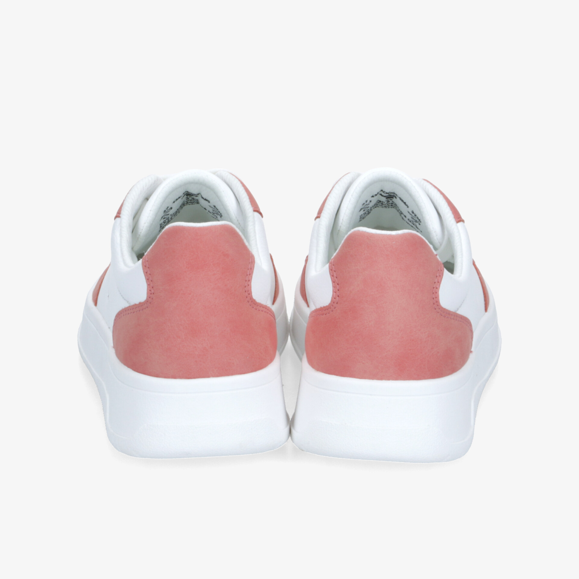 Moderne Sneaker mit gepolsterter Ferse und zweifarbiger rosa-weißer Optik, Rückansicht zeigt saubere Verarbeitung