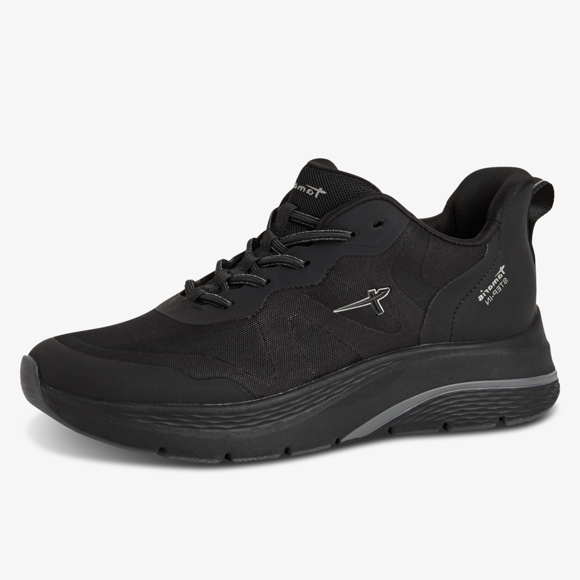 Moderner schwarzer Sneaker mit komfortabler Passform und atmungsaktivem Material, ideal für sportliche Aktivitäten