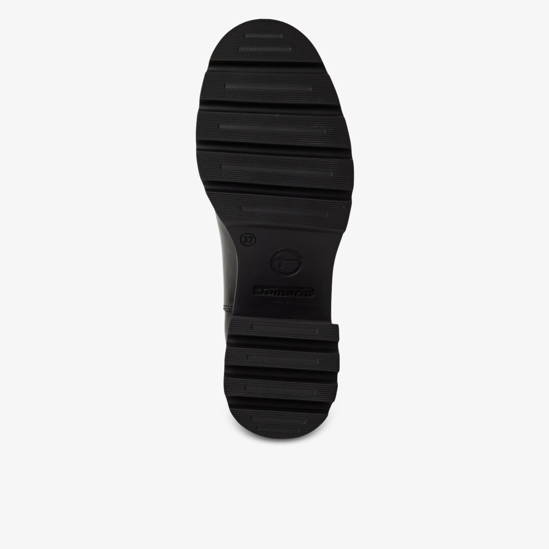 Schwarze Schuhsohle mit robustem, rutschfestem Profil für optimalen Halt und Langlebigkeit