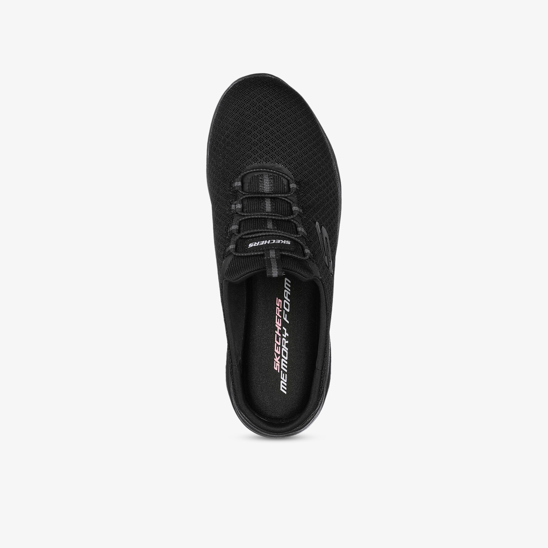 Schwarzer Sneaker mit atmungsaktivem Obermaterial, robuster Schnürung und bequemer Passform, von oben