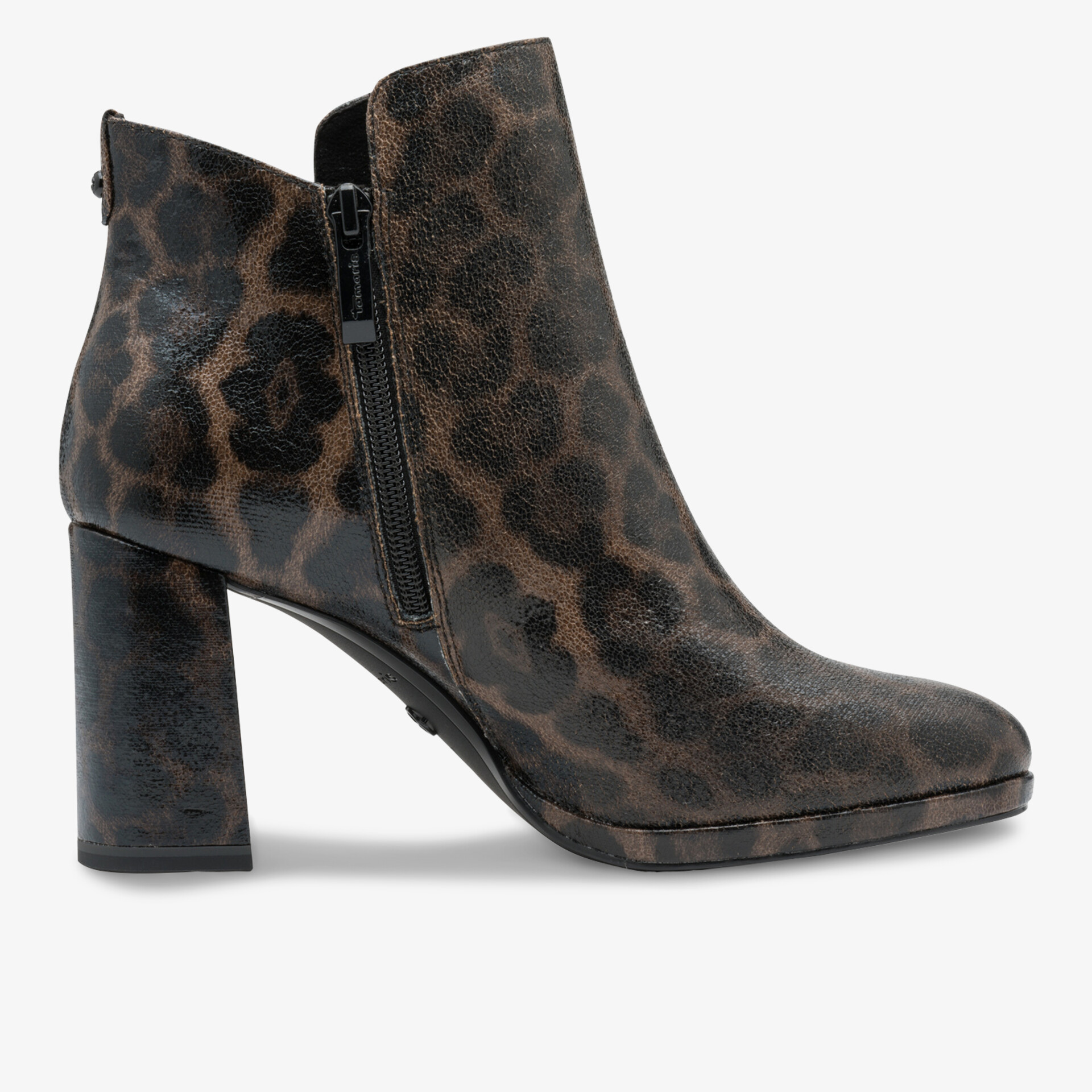 Damenstiefel mit Leopardenmuster und hohem Blockabsatz, seitlicher Reißverschluss, stilvoll und bequem