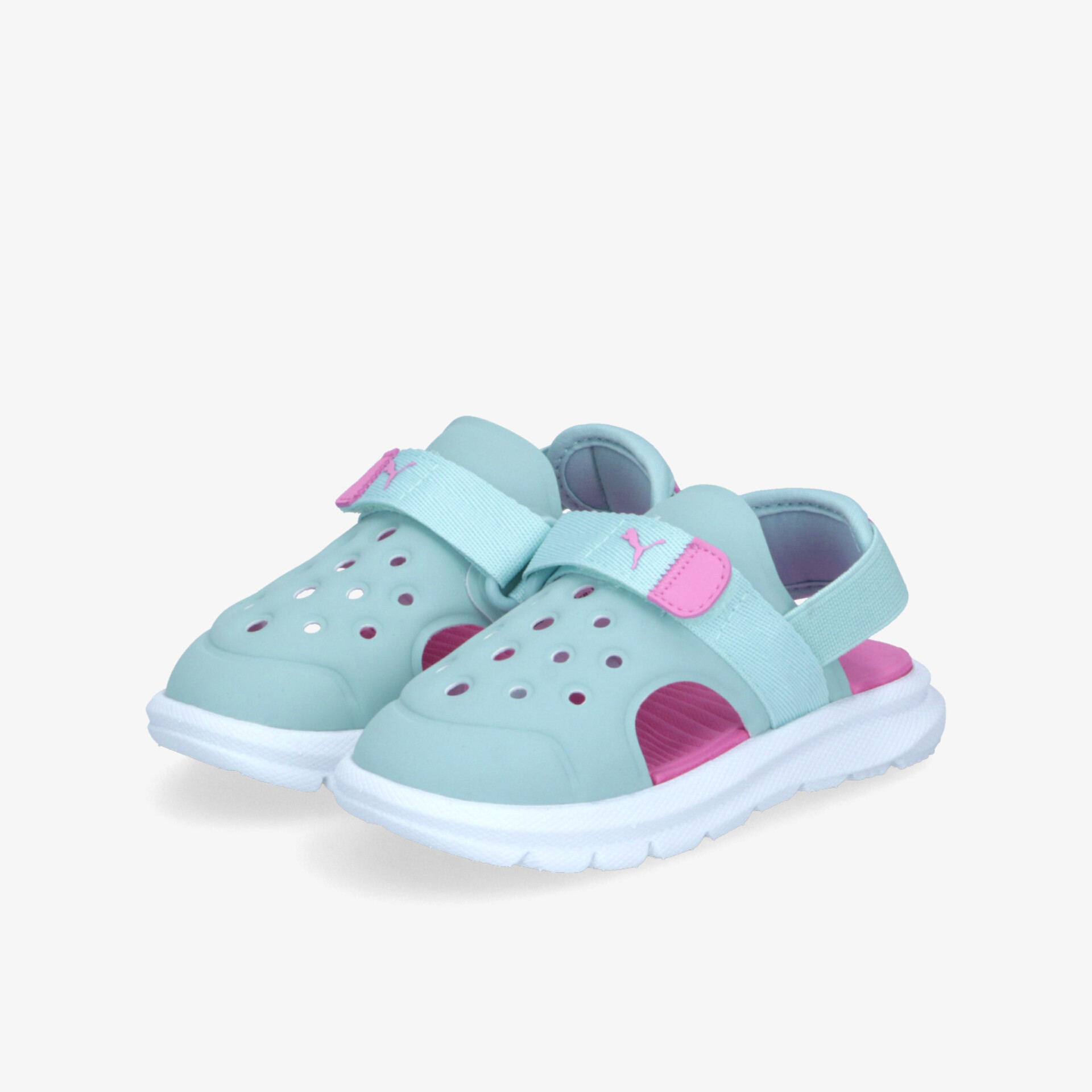 Leichte komfortable Kinderschuhe in Blau-Rosa mit atmungsaktivem Material und verstellbarem Klettverschluss