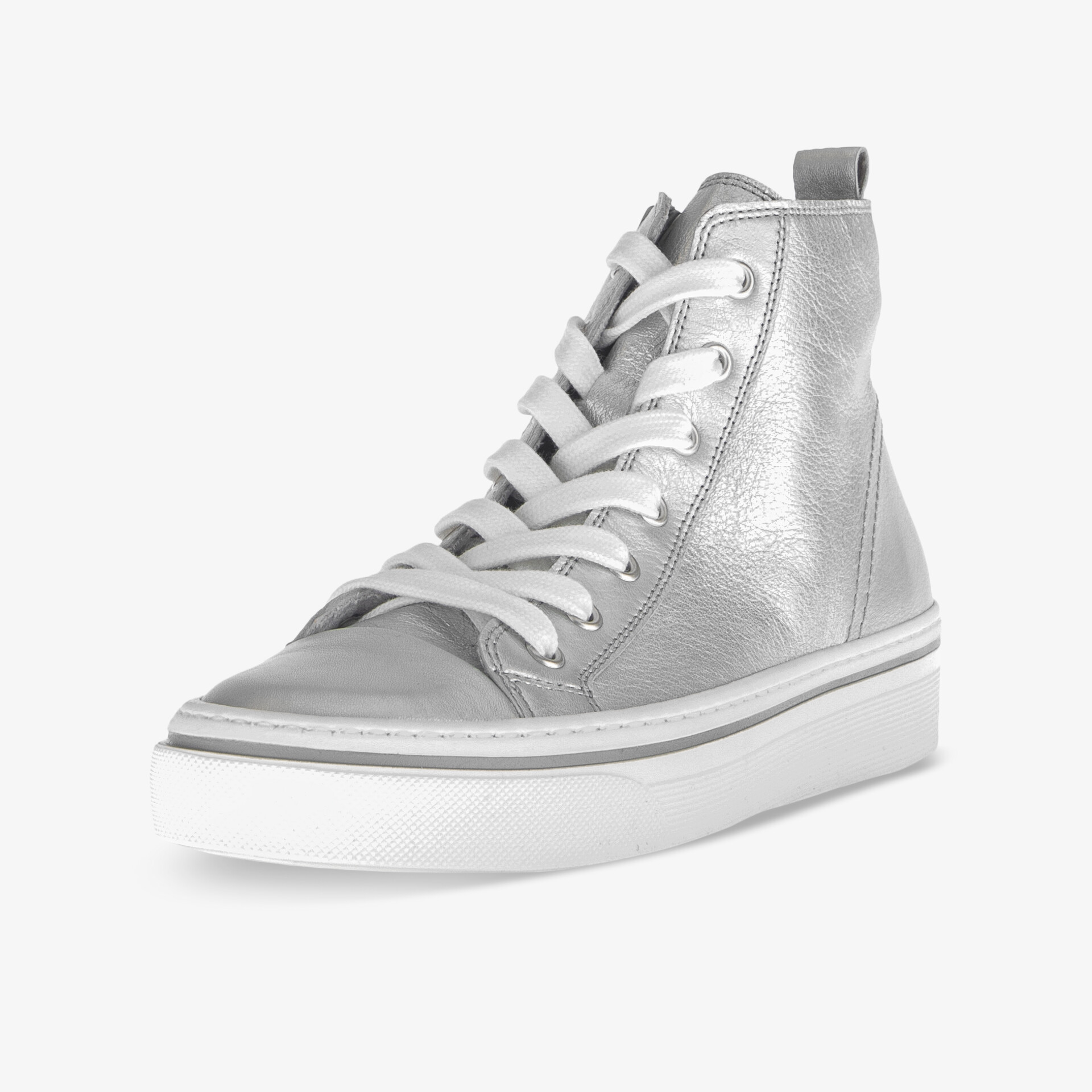 Silberner High-Top Sneaker mit weißer Sohle und bequemer Schnürung, modisch und vielseitig kombinierbar