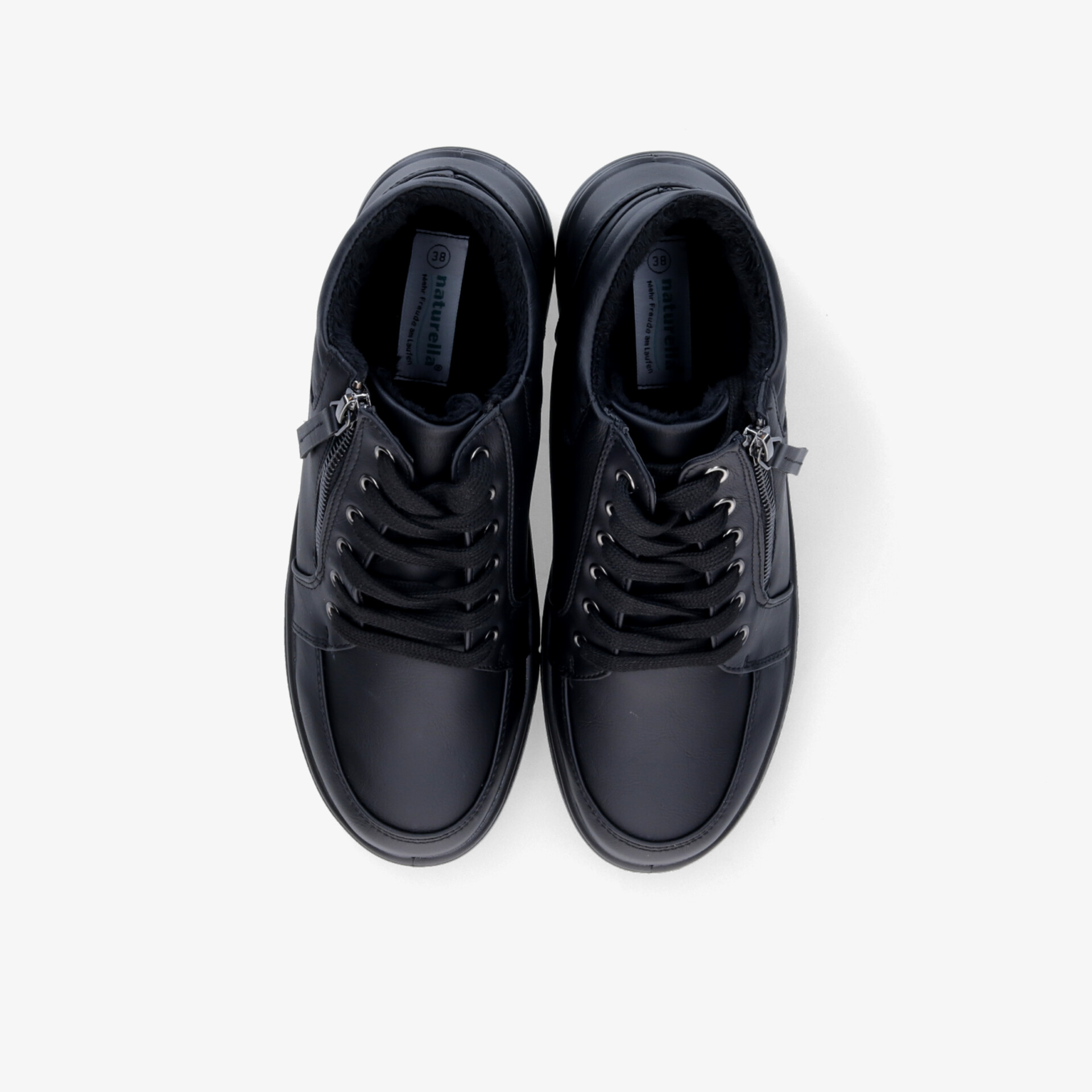 Schwarze Sneaker mit Schnürsenkeln und seitlichem Reißverschluss, bequem und robust für den Alltag