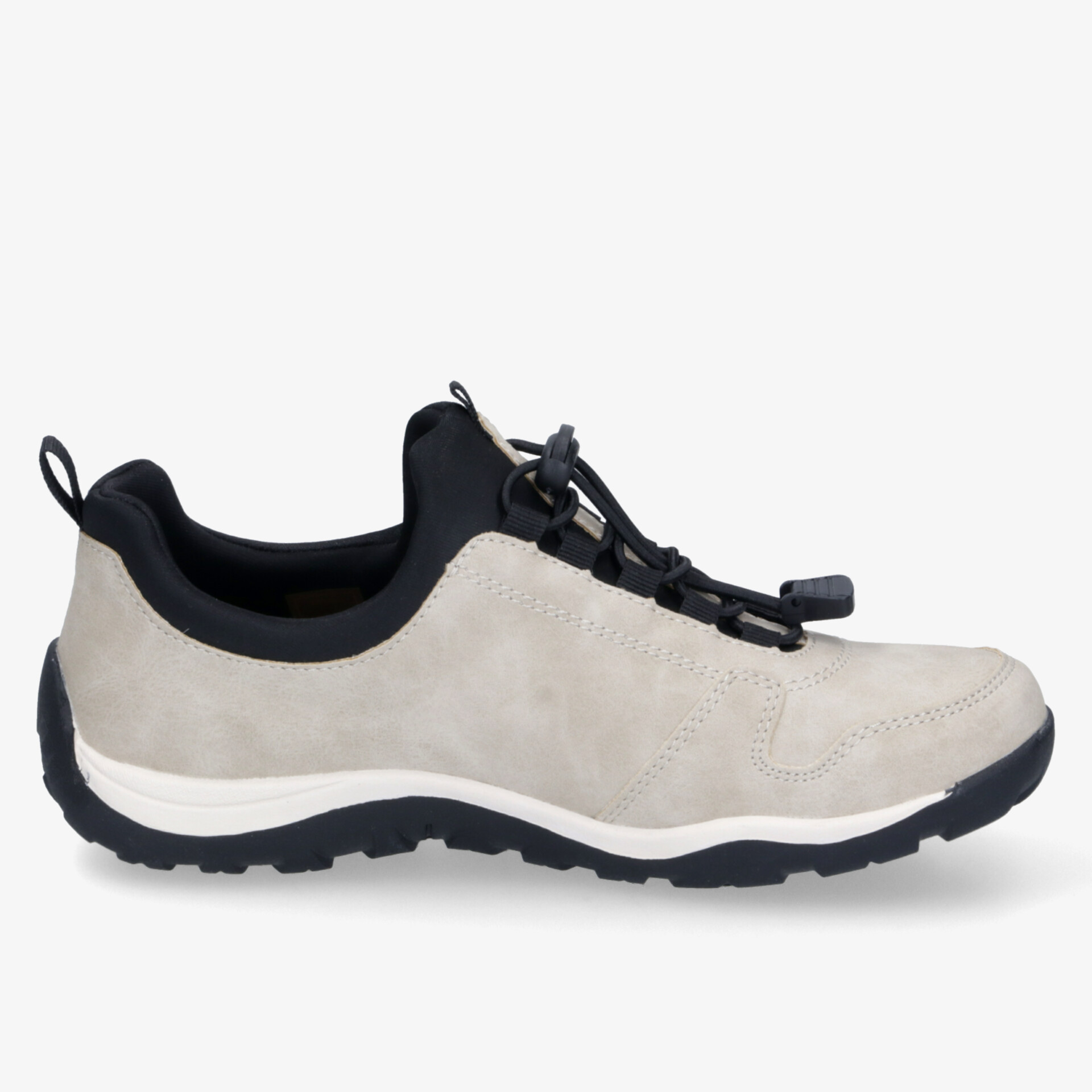 Leichter bequemer Freizeitschuh mit rutschfester Sohle und praktischer Schnellschnürung in beige und schwarz