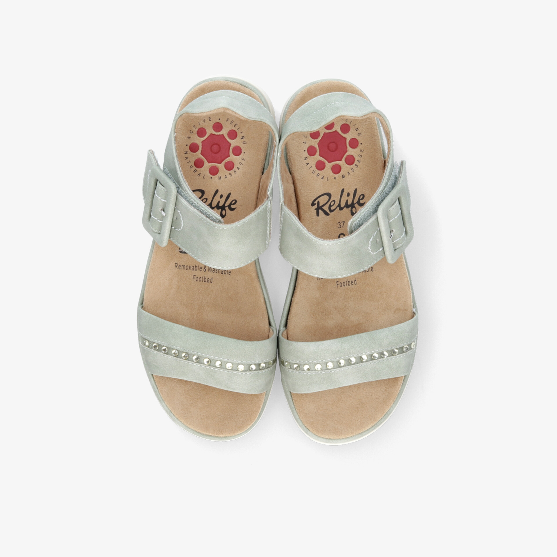 Bequeme hellgraue Sandalen mit verstellbarem Riemen und modischen Nieten, weiche Innensohle für Tragekomfort