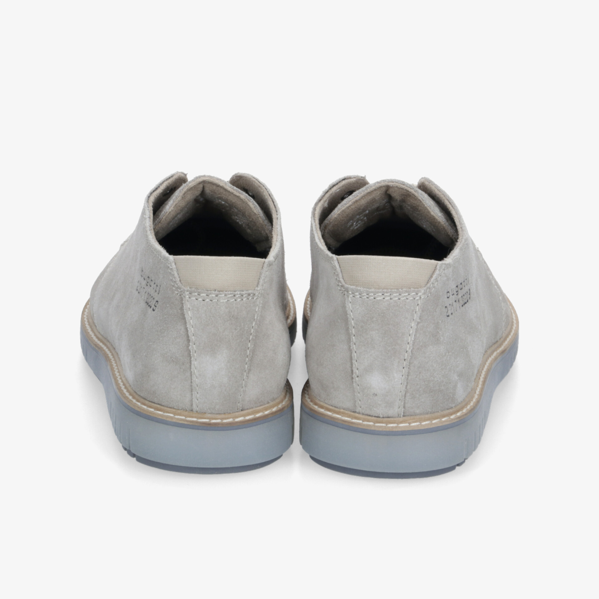 Rückansicht grauer Schuhe mit komfortabler Passform und rutschfester Sohle, ideal für Alltag und Freizeit