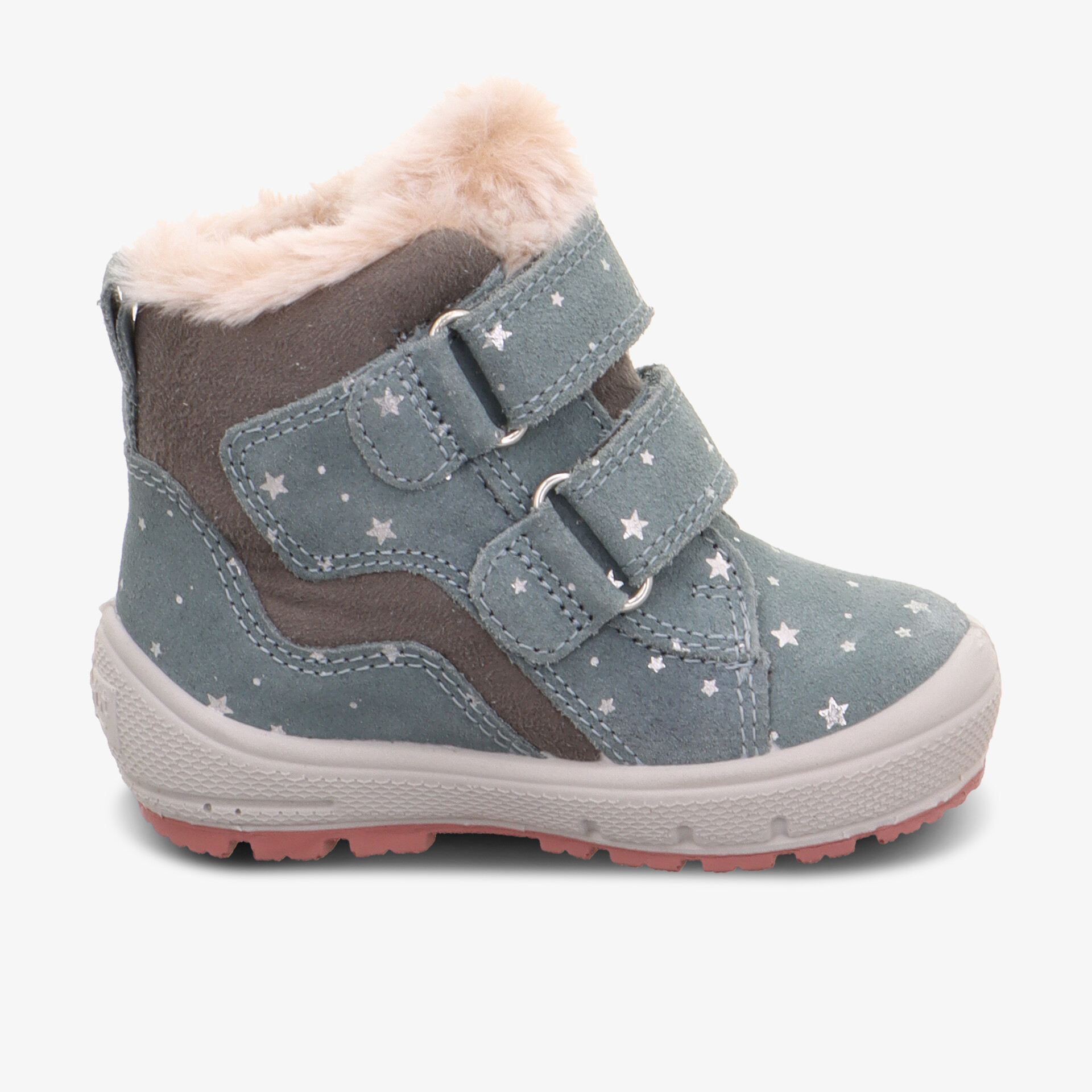 Bequemer Winterstiefel mit Sternenmuster und warmem Futter. Robuster Halt durch Klettverschluss.