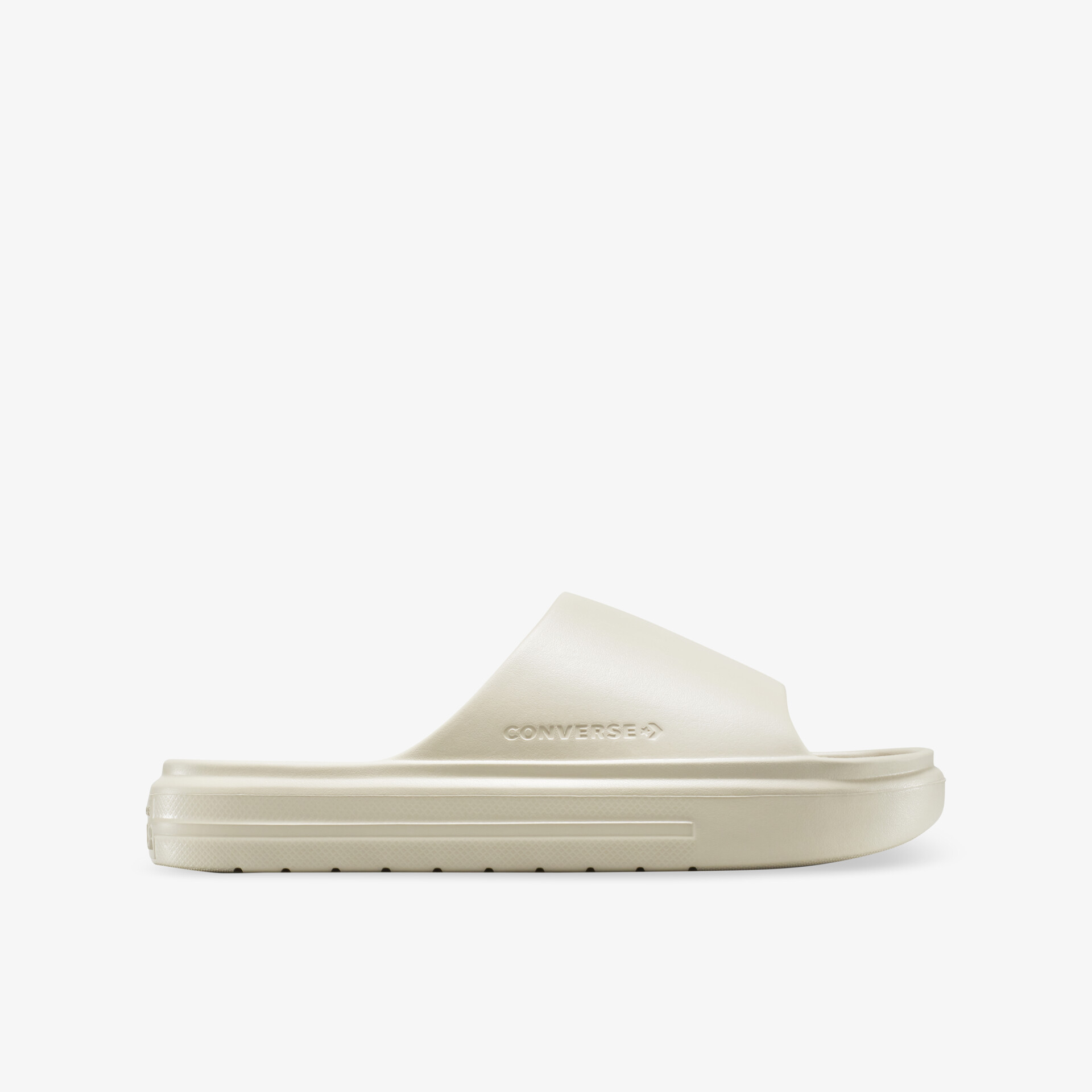 Bequeme beige Slide-Sandale mit gepolstertem Riemen und rutschfester, weicher Sohle, ideal für Komfort und Alltag