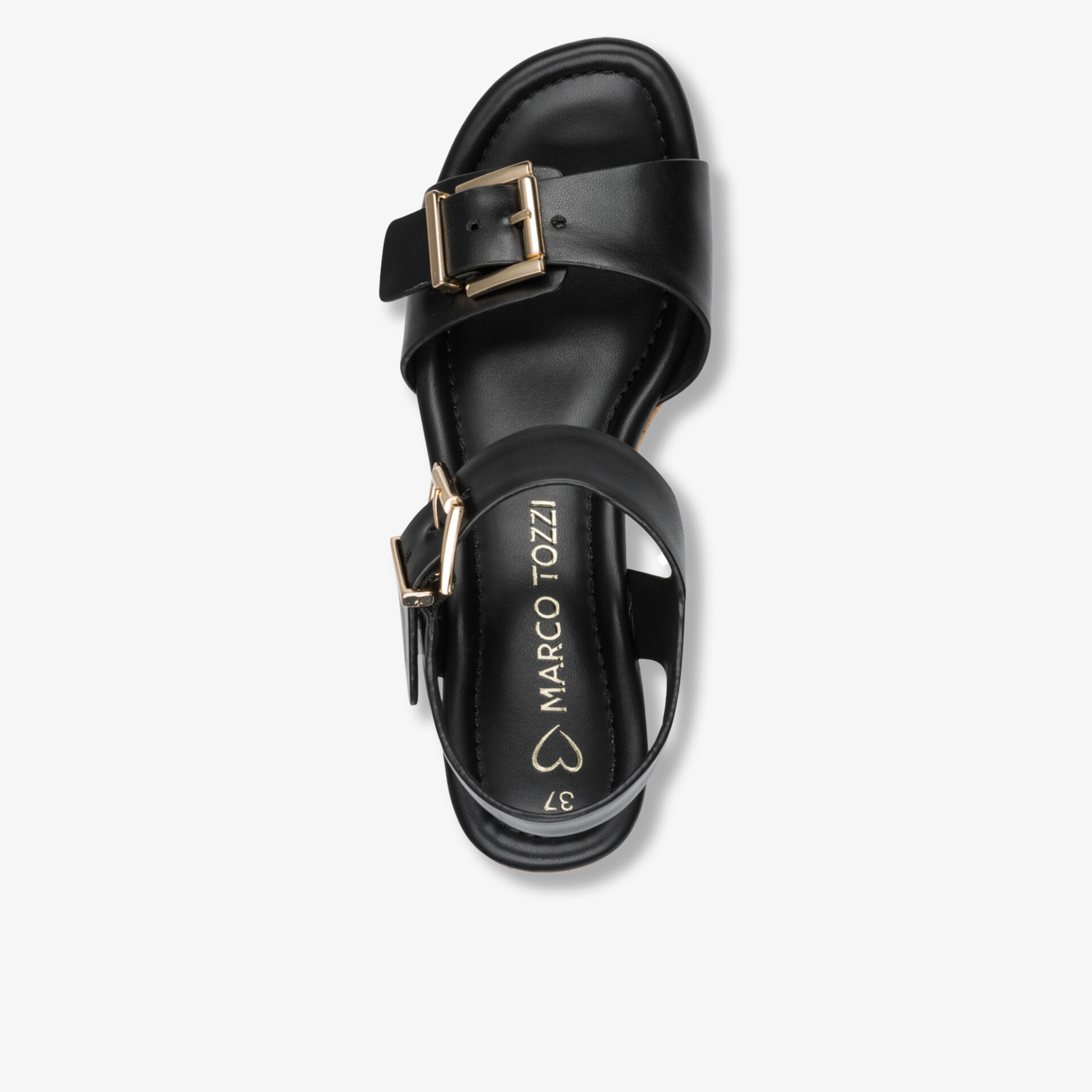 Bequeme Sandale mit verstellbarem Riemen und robuster Metallschnalle aus hochwertigem schwarzem Leder