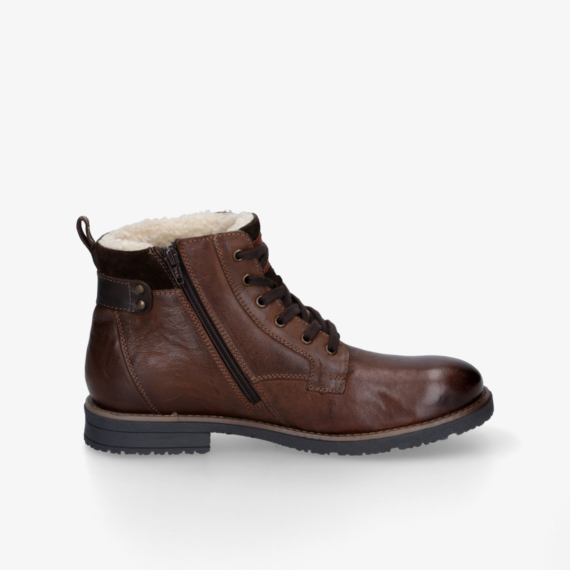 Brauner robuster Lederstiefel mit seitlichem Reißverschluss und warmer Innenfütterung, komfortabel und langlebig