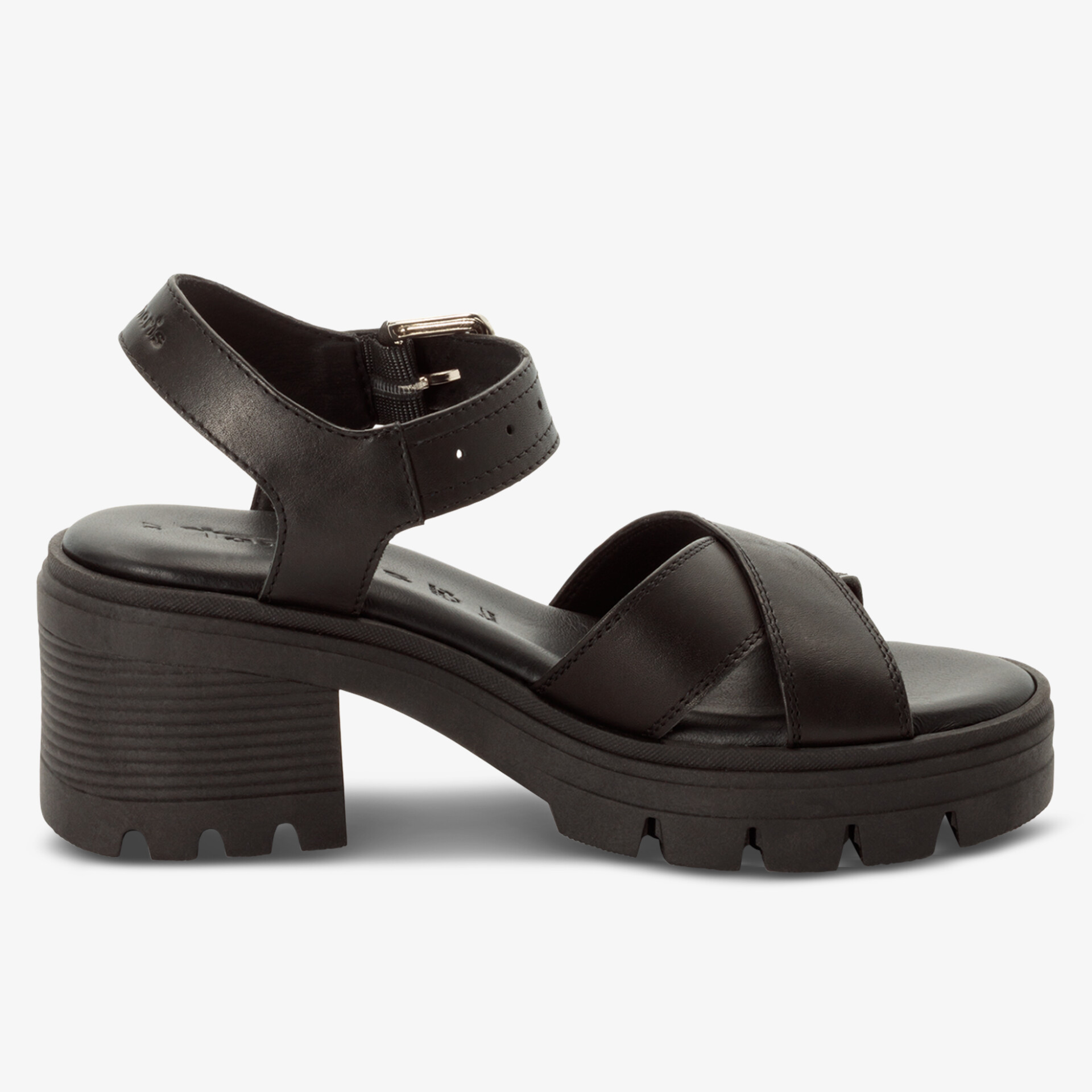 Schwarze Sandale mit Blockabsatz und verstellbarem Riemen für komfortablen und eleganten Look