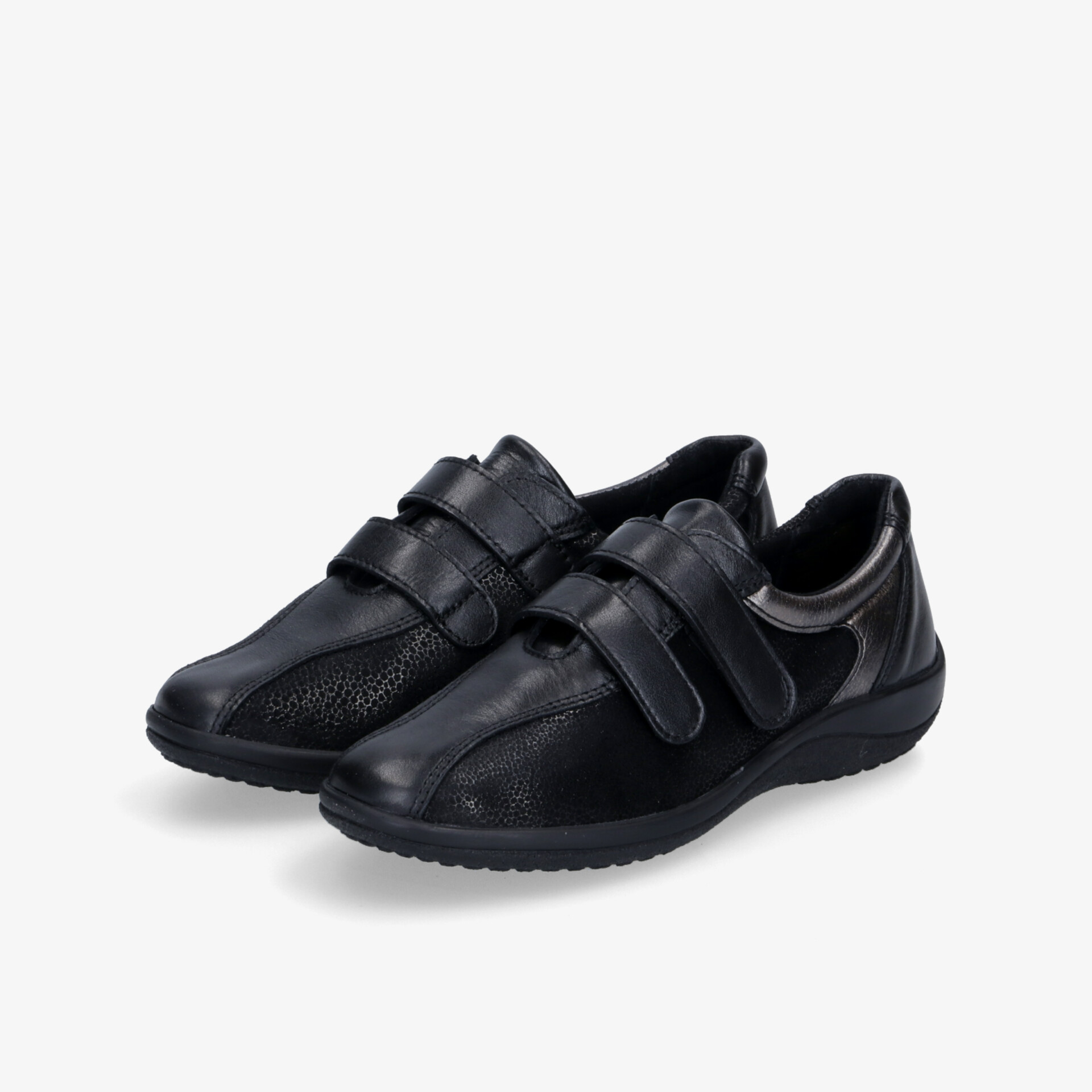 Schwarze Schuhe mit Klettverschluss für optimalen Komfort und Stil.