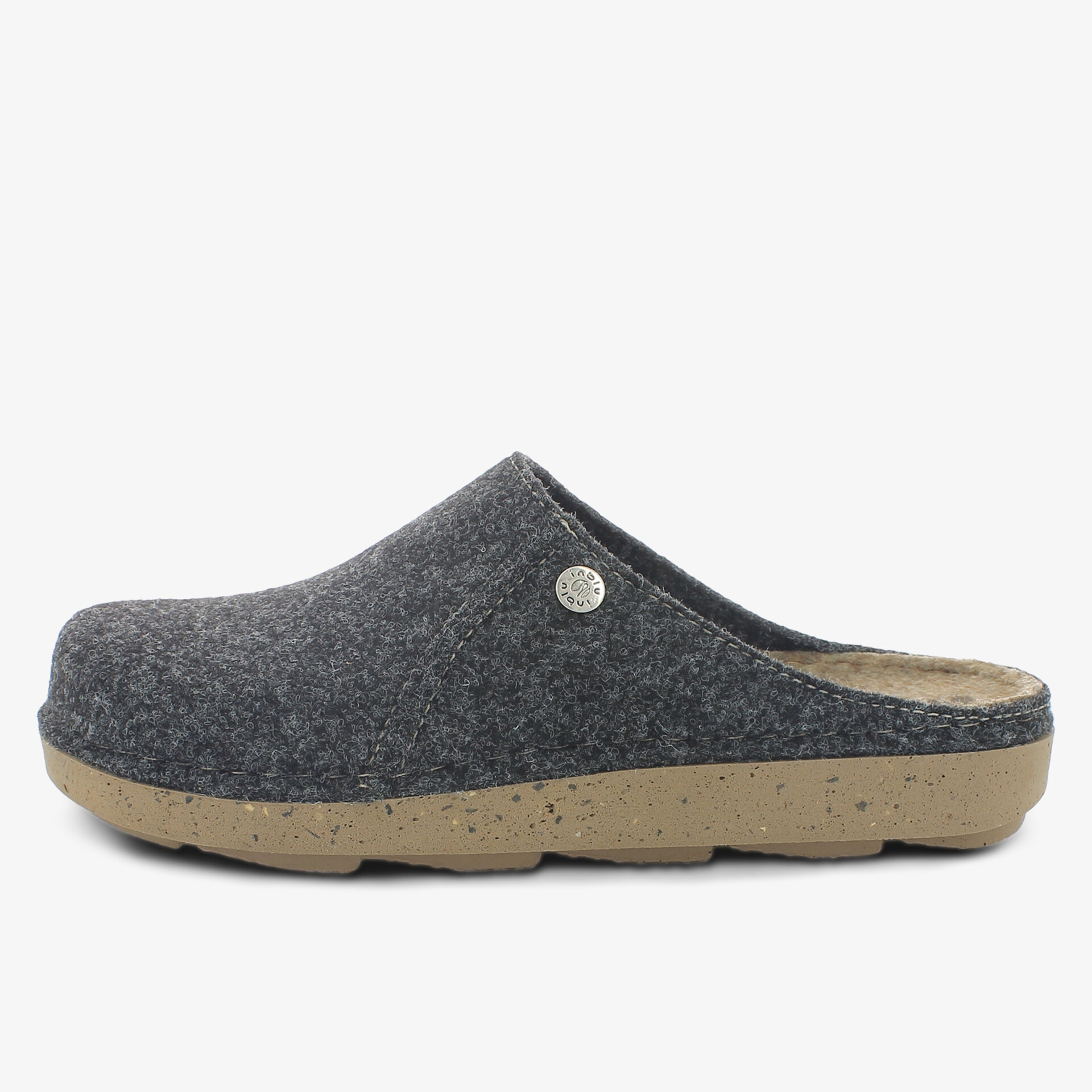 Bequemer grauer Filz-Hausschuh mit rutschfester Sohle für leichten und flexiblen Tragekomfort