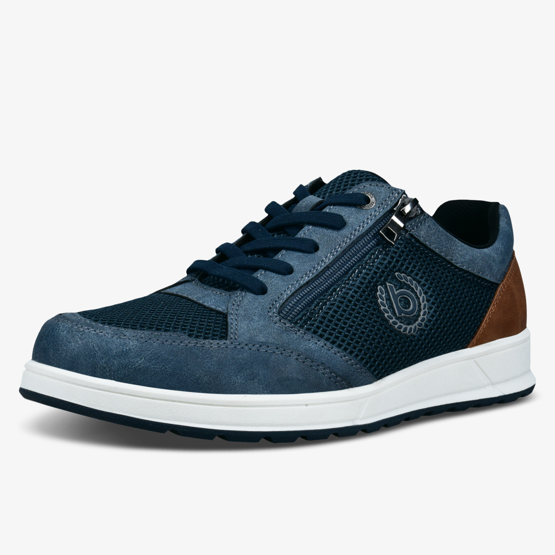 Modischer Sneaker mit robustem Design und komfortabler Passform in blau-braunem Look.