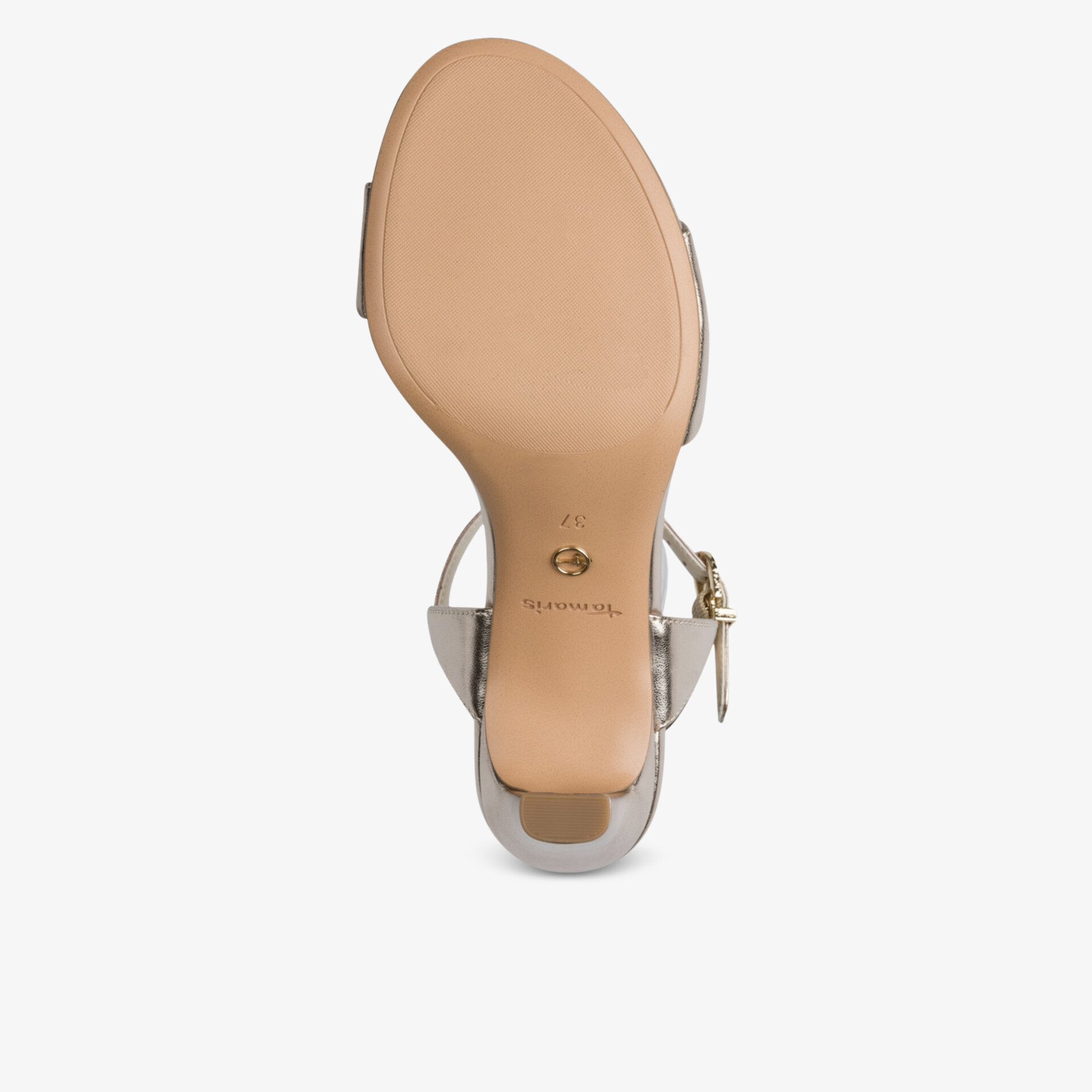 Unterseite eines Schuhs mit glatter, rutschfester Sohle und eleganter Form sichtbar