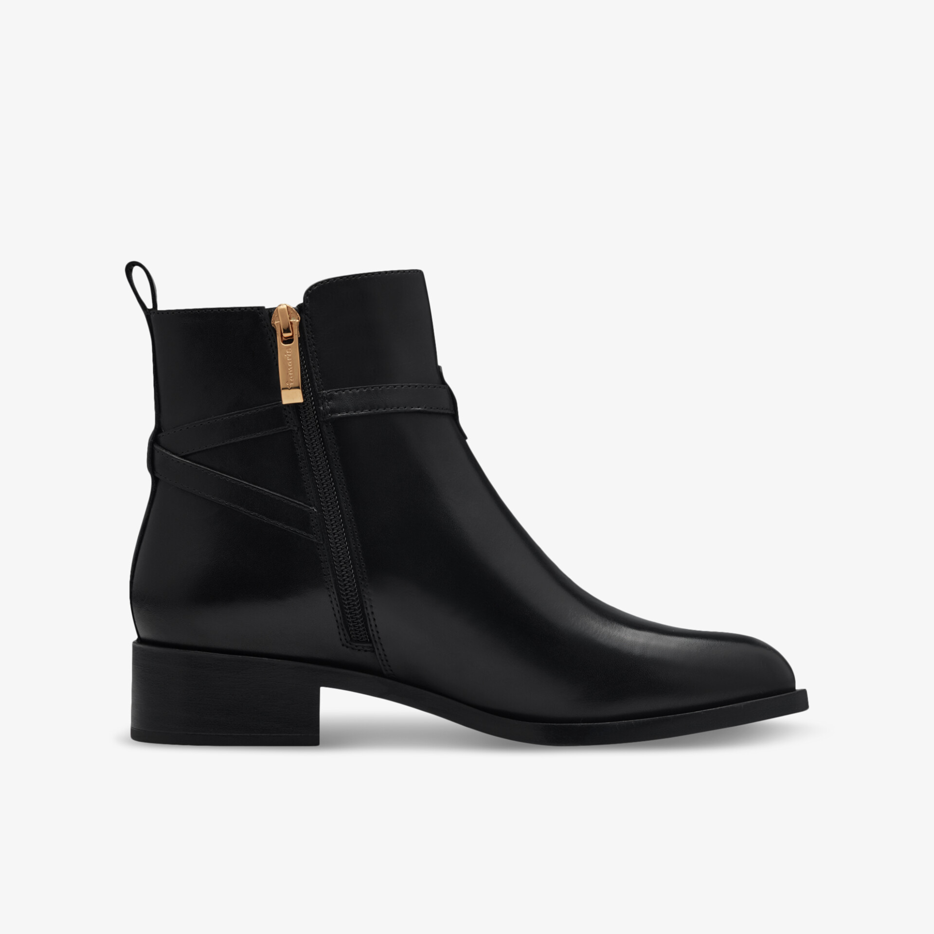 Eleganter schwarzer Stiefel mit praktischem Reißverschluss und flachem Absatz für bequemen und modischen Komfort